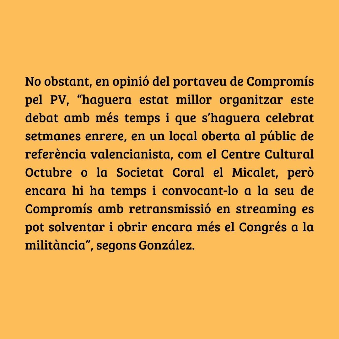 Compromís pel País Valencià proposa que el debat entre les tres candidatures de Més siga dijous 17 a la seu de Compromís i retransmés per la xarxa