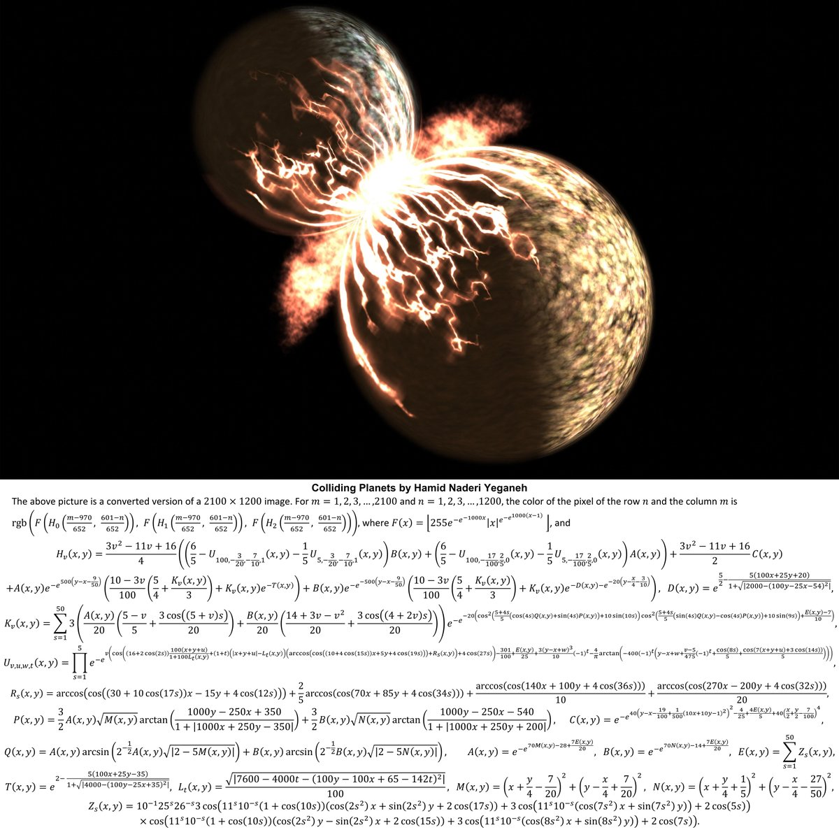 naderi_yeganeh's tweet image. I drew these colliding planets with mathematical equations.