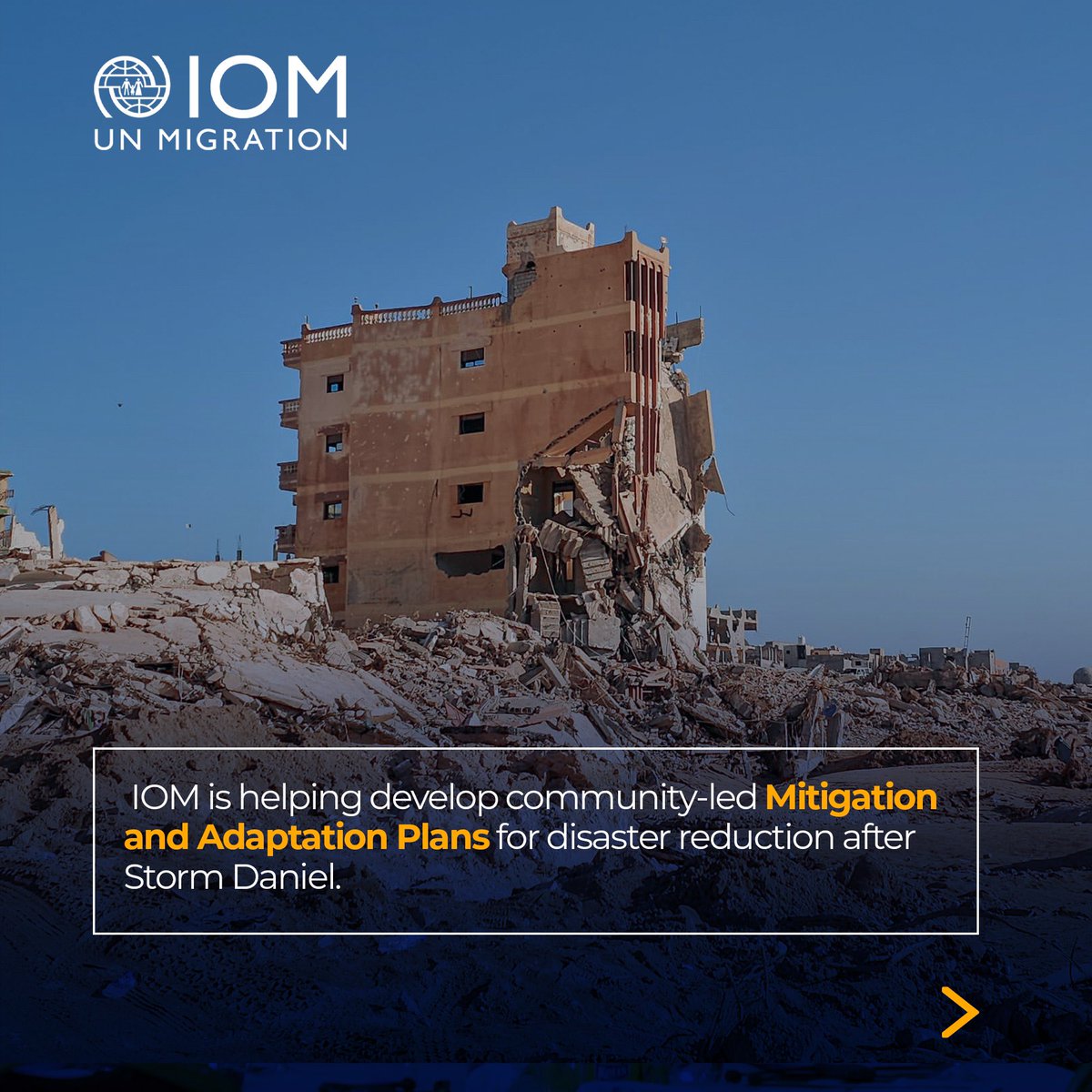 IOM_Libya's tweet photo. On International Day for Disaster Reduction, IOM stands with vulnerable communities in strengthening disaster preparedness & resilience. In Shahhat & Albayda, we're working with local authorities to rebuild after #StormDaniel, creating Response Plans to reduce future risks. https://t.co/7hKsSymPYy