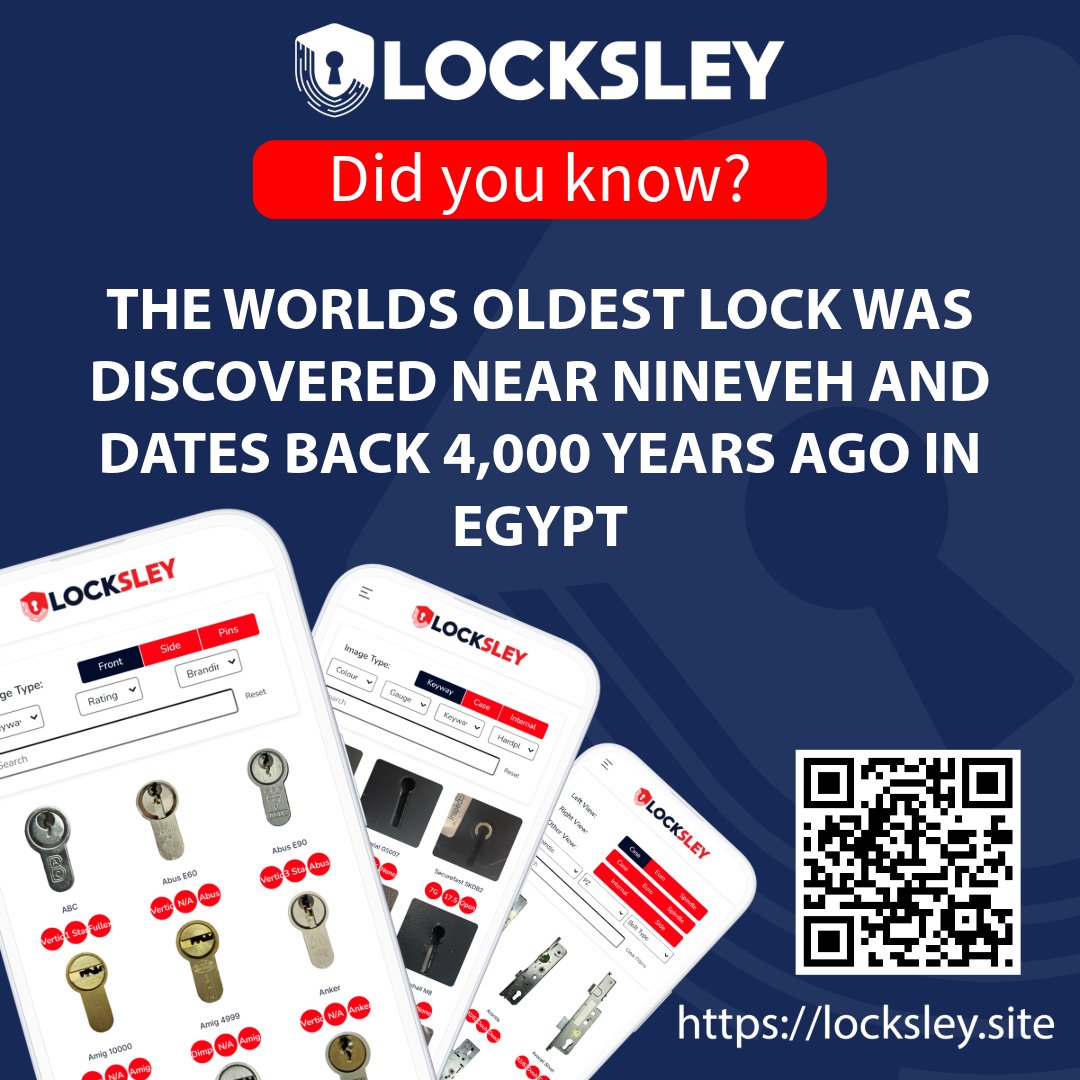 locksleyapp's tweet photo. DID YOU KNOW? THE WORLDS OLDEST LOCK WAS DISCOVERED NEAR NINEVEH AND DATES BACK 4,000 YEARS AGO IN EGYPT!
SIGN UP FOR THE UK'S LEADING LOCKSMITH APP TODAY!
🌐 https://t.co/G9YAm9Fr0v

#LOCKSMITH #LOCKSMITHLIFE #LOCKPICKING #LOCKPICKS #LOCKSMITHTOOLS #LOCKSMITHAPP #LOCKSLEY https://t.co/TmJphzp70w