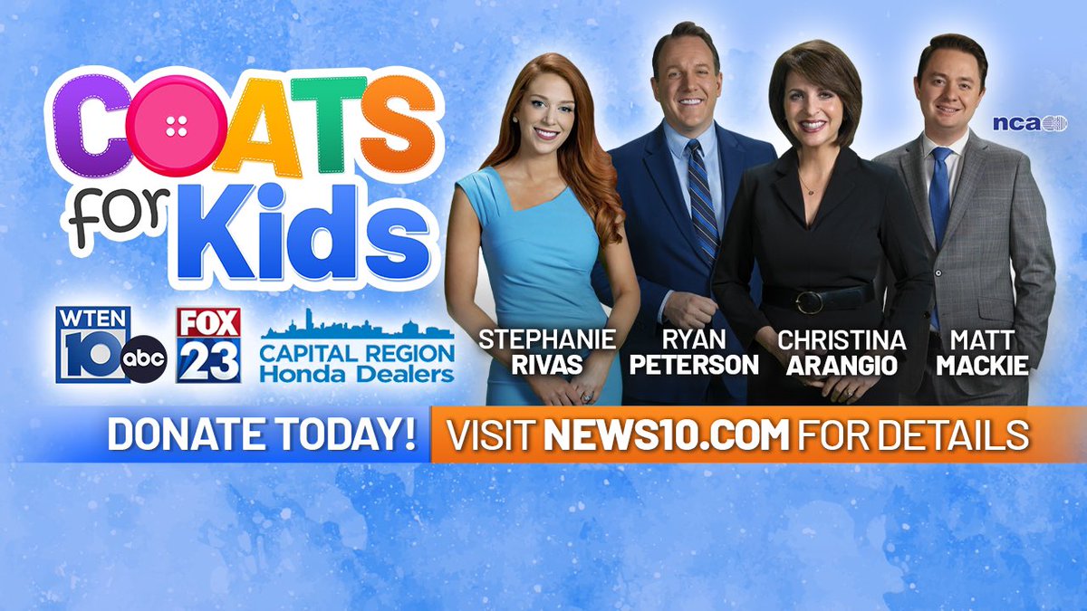 Christina Arangio (@christinaon10) on Twitter photo We are excited to kick off Coats for Kids this morning! So many in need, and you can be a part of the effort to keep children warm this winter right here in the Capital Region. <a href="/GiulianaBrunoTV/">Giuliana Bruno</a> will be live with details this morning! #WakeUpWith10 We are excited to kick off Coats for Kids this morning! So many in need, and you can be a part of the effort to keep children warm this winter right here in the Capital Region. <a href="/GiulianaBrunoTV/">Giuliana Bruno</a> will be live with details this morning! #WakeUpWith10
