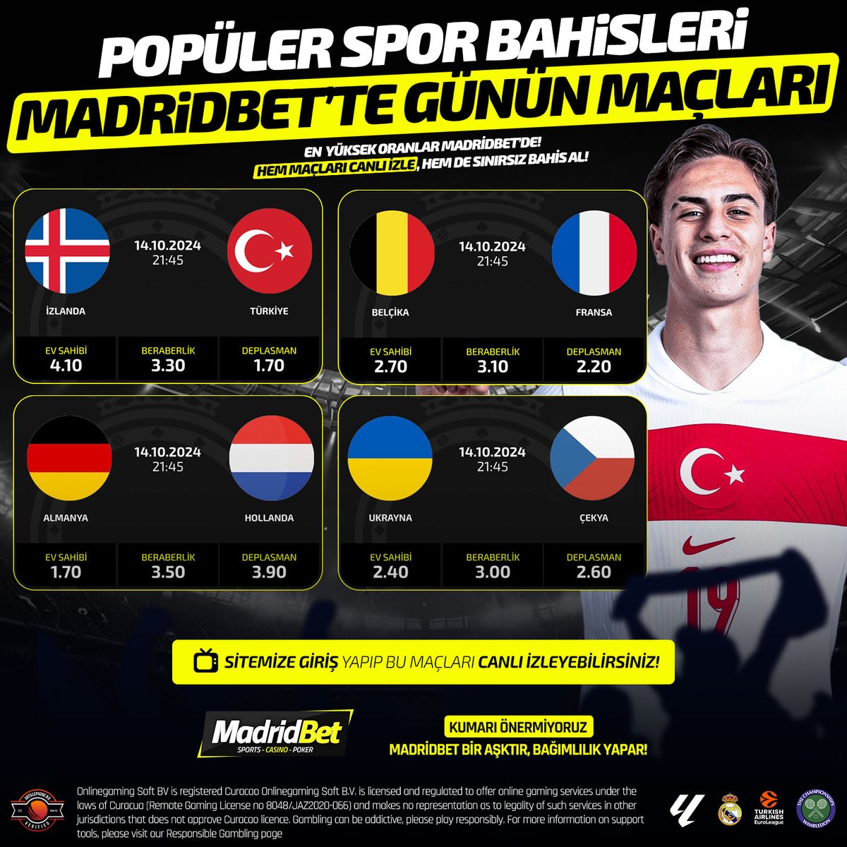 🏁 Bugünün 4 Harika Karşılaşması, Özel Oranlarla    MadridBet'te Sizi Bekliyor !🏁

⚽ Tüm futbol heyecanını ücretsiz takip etmeye hazır mısınız? 
                              ️️
⚽ MadridBet’te, bugünkü karşılaşmaları FULL HD kalitesinde izleyebilir ve her anın tadını