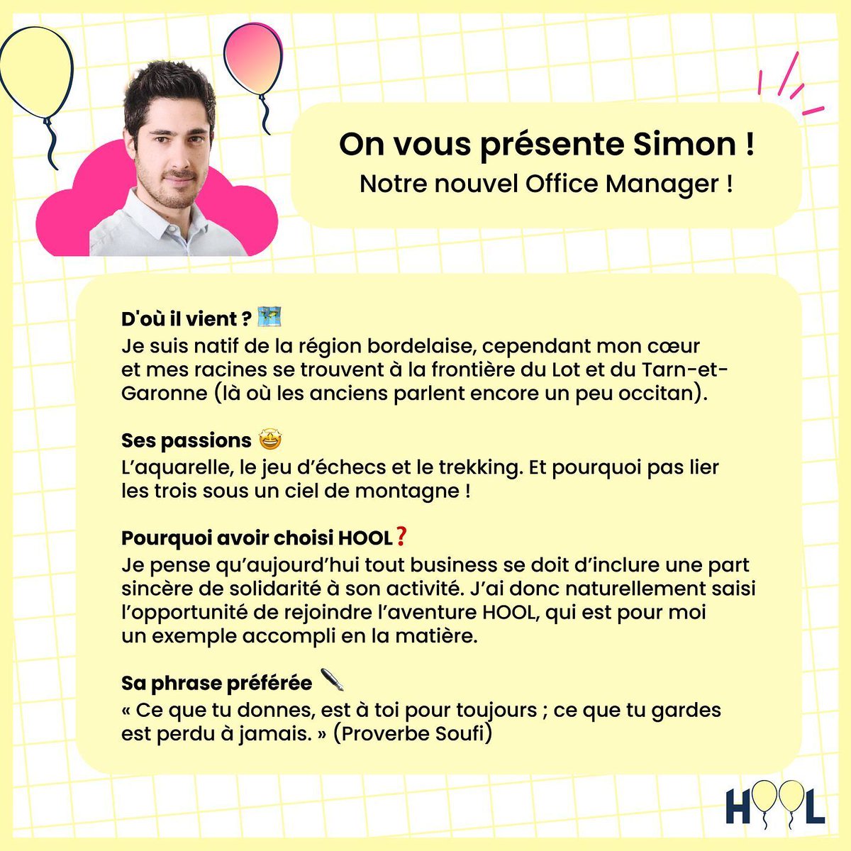 On vous présente notre nouvel Office Manager, Simon ! 🖋📋  <a href="/hool/">Alharbi</a>.fr 

#hello #recrue #officemanager #office #hool #equipe #solidarité #welcome