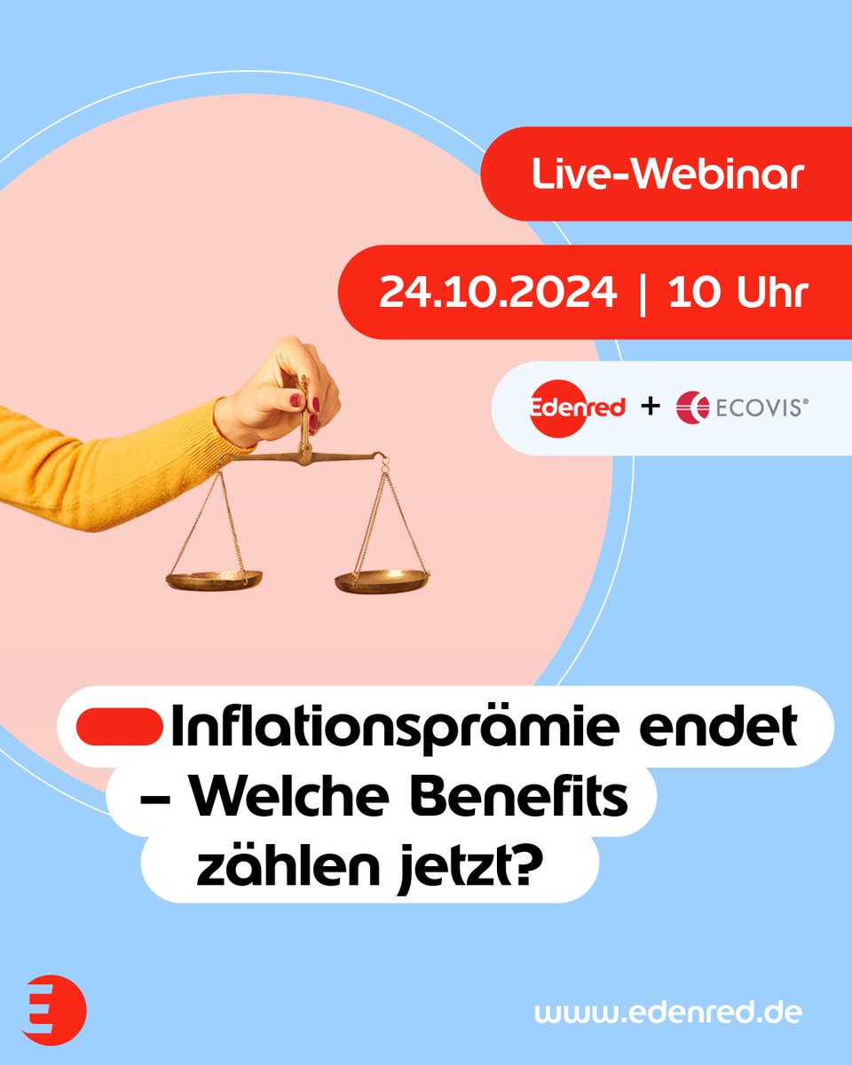 💥Webinar-Alarm: Die Inflationsprämie endet – was jetzt? Am 24.10. um 10 Uhr erfahren Sie im kostenlosen Webinar mit <a href="/ecovis_com/">Ecovis</a>, welche Benefits zählen! 📅 Sichern Sie sich jetzt die letzten Plätze!
👉 eu1.hubs.ly/H0cZ-F30

 #HRTrends #Inflationsprämie #Benefits #Webinar