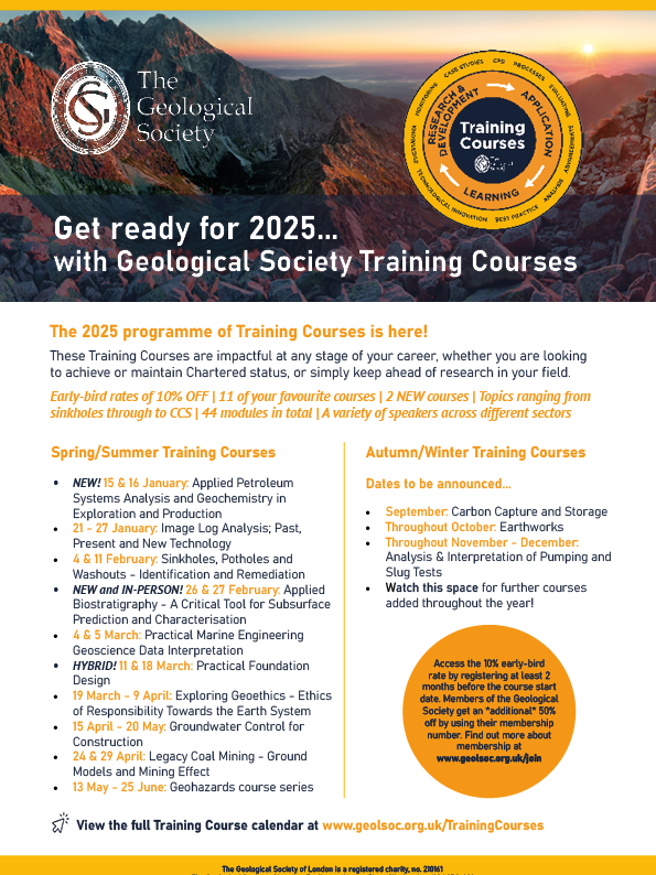 GeolSoc's tweet photo. Have you seen the new Training Course programme for 2025? The deadline to access early-bird rates of 10% off is *15 November*. View the full course calendar https://t.co/4OLPy7besH
#GSLTraining #GeologyTraining #GeologyCourses #Geology #Earthscience #Geoscience https://t.co/AOeq0zjo8P