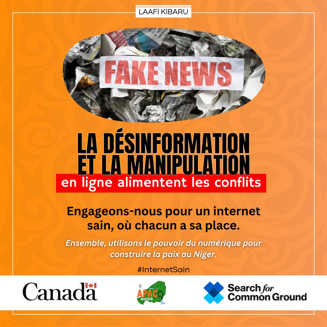 niger_apac's tweet photo. La désinformation et la manipulation en ligne alimentent les conflits. Engageons-nous pour un internet sain, où chacun a sa place. 📷📷
Ensemble, utilisons le pouvoir du numérique pour construire la paix au Niger. 📷📷
#InternetSain #Paix #Unité #Numérique https://t.co/HKSAuO6ptb