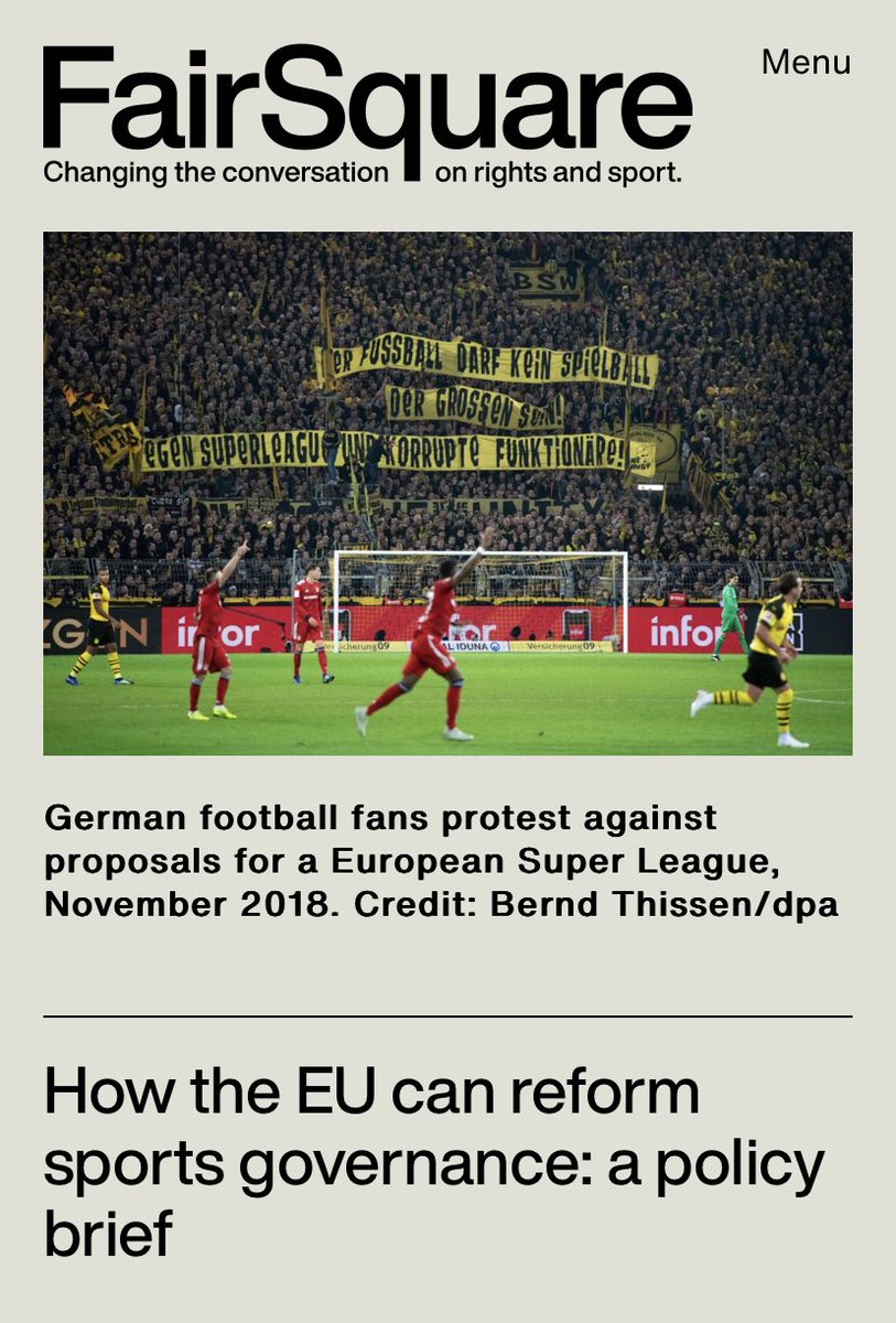 📢 A new policy brief, "Laws for the Game," advocates for a stronger EU role in sports governance.

Produced by <a href="/fairsqprojects/">FairSquare</a> and Dr. Jan Zglinski👉fairsq.org/how-the-eu-can… <a href="/NcGeehan/">Elon Musk Is A Fascist</a> <a href="/jpmlynch/">James Lynch</a>