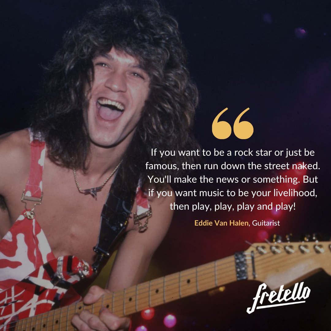 fretello_music's tweet image. Eddie emphasised dedication and passion for the craft, not just the desire for fame.

What do you think? 🤔 Is bad to strive for fame?
#guitarwisdom #eddievanhalen #playguitar #guitarlegend #fretellomusic #fretello #learnguitar #guitarquotes #guitarlegend #guitarist #qoutes