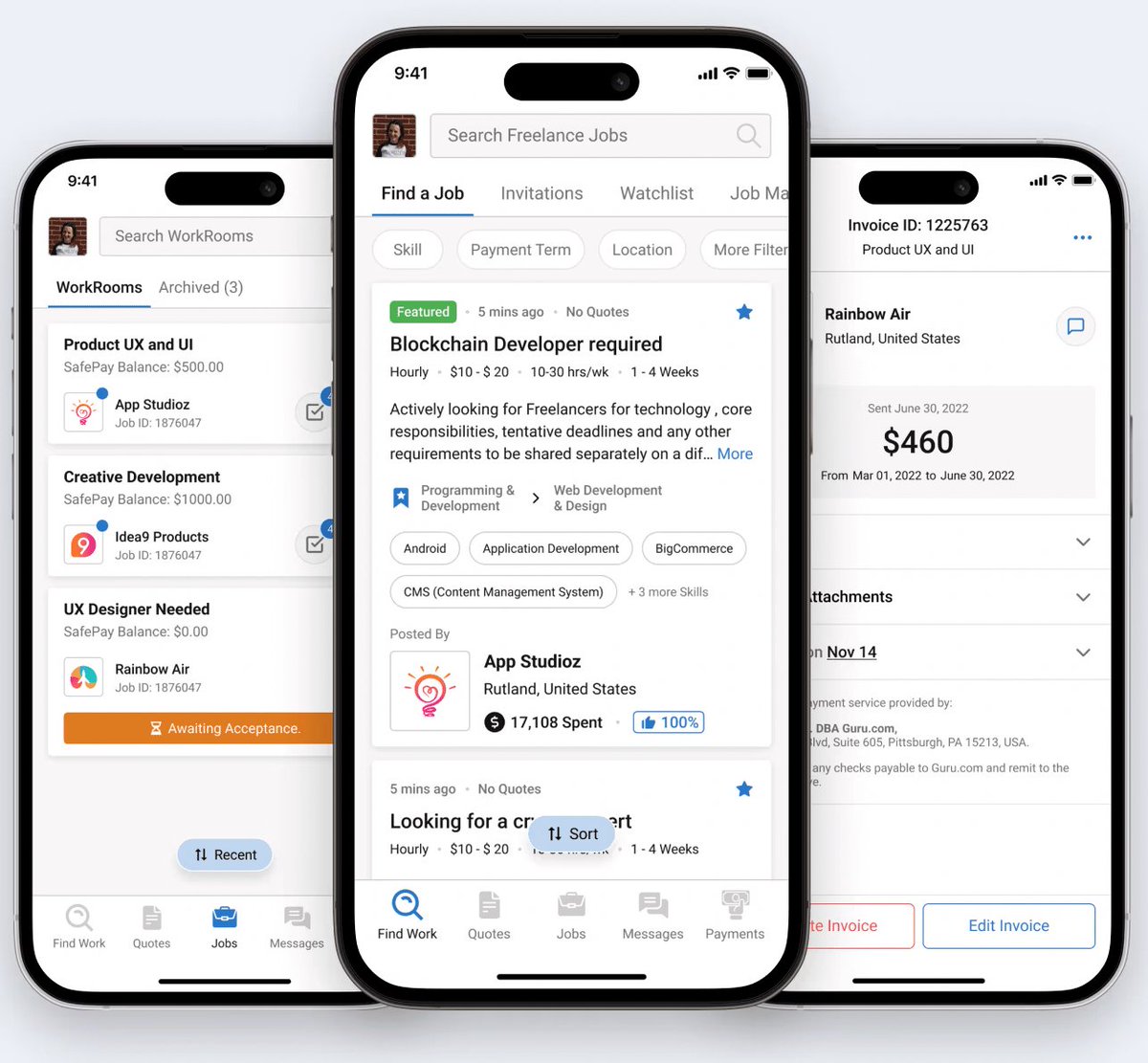 The new Guru App for Freelancers is now available for both iOS and Android. Download the app, log in or register, find jobs that interest you, manage projects, and get paid on the go. 
iOS: shorturl.at/UlhpP
Android: shorturl.at/9meoq