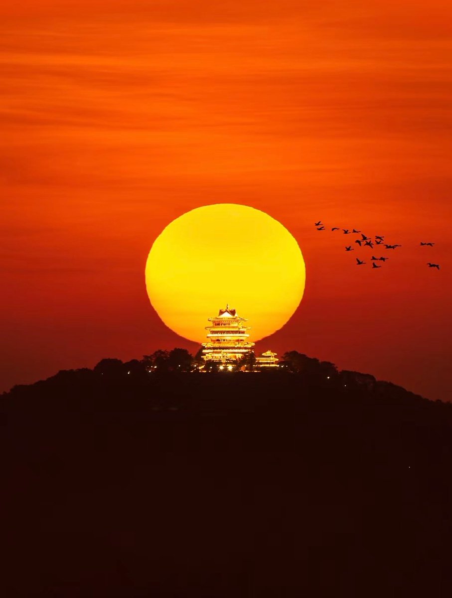 jackcho32078467's tweet photo. 落霞与孤鹜齐飞，今天被我拍到了。此刻的惠州挂榜阁，宛若仙境👻🌅 https://t.co/aj3OzzDGOK