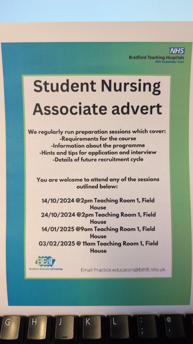 Jessica Beattie (@jessiex01409) on Twitter photo <a href="/BTHFT/">Bradford Teaching Hospitals NHS FT</a> internal staff the SNA role will be advertised soon. Want to feel prepared to apply? Join me on a preparation session & learn about the role, expectations & how to apply/interview. @BTHFTPracticeEd <a href="/BTHFTLibrary/">BTHFT Library Service</a> <a href="/BTHFT/">Bradford Teaching Hospitals NHS FT</a> internal staff the SNA role will be advertised soon. Want to feel prepared to apply? Join me on a preparation session & learn about the role, expectations & how to apply/interview. @BTHFTPracticeEd <a href="/BTHFTLibrary/">BTHFT Library Service</a>