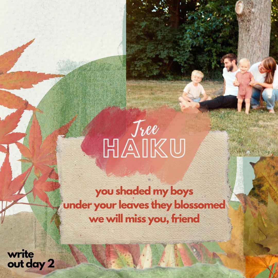 Day 2 of #writeout! Maybe a tree haiku today? See below a prompt you can use in class or for yourself and an example.

Happy writing friends! @WriteOutConnect <a href="/MovingWriters/">Moving Writers</a> <a href="/writingproject/">Writing Project</a>