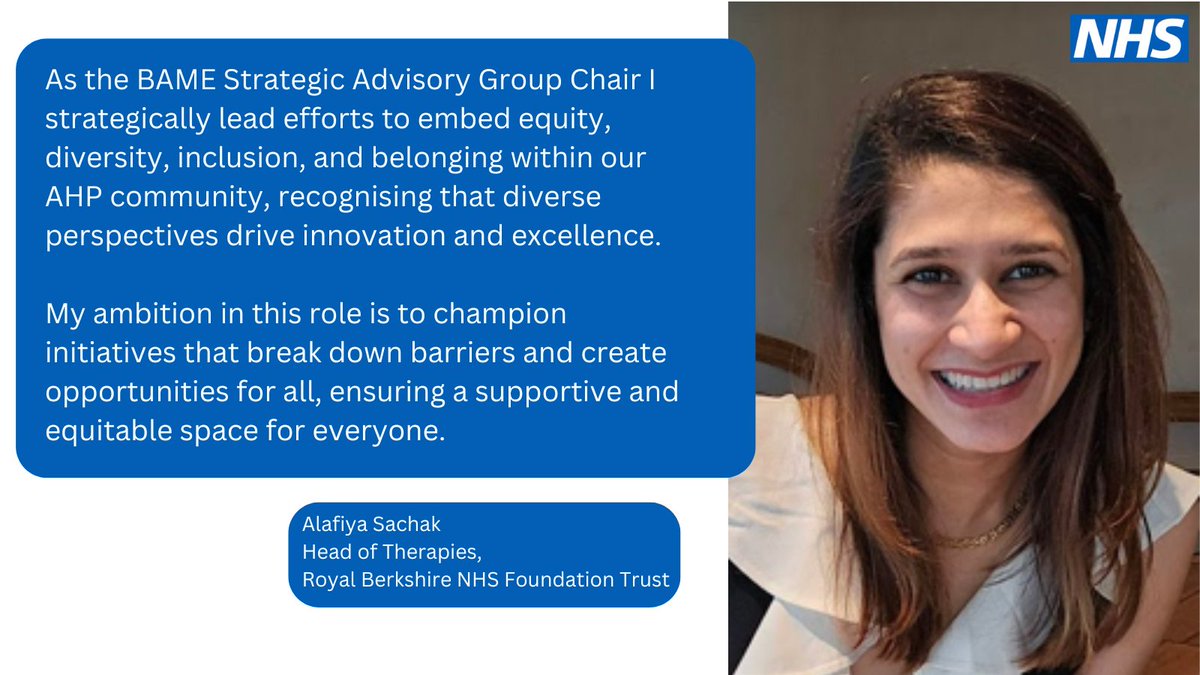 NHS South East (@nhssoutheast) on Twitter photo Meet <a href="/AlafiyaSachak/">Alafiya Sachak</a> who Chairs the South East BAME Strategic Advisory Group
#AHPsDay
#SouthEastAHPs Meet <a href="/AlafiyaSachak/">Alafiya Sachak</a> who Chairs the South East BAME Strategic Advisory Group
#AHPsDay
#SouthEastAHPs