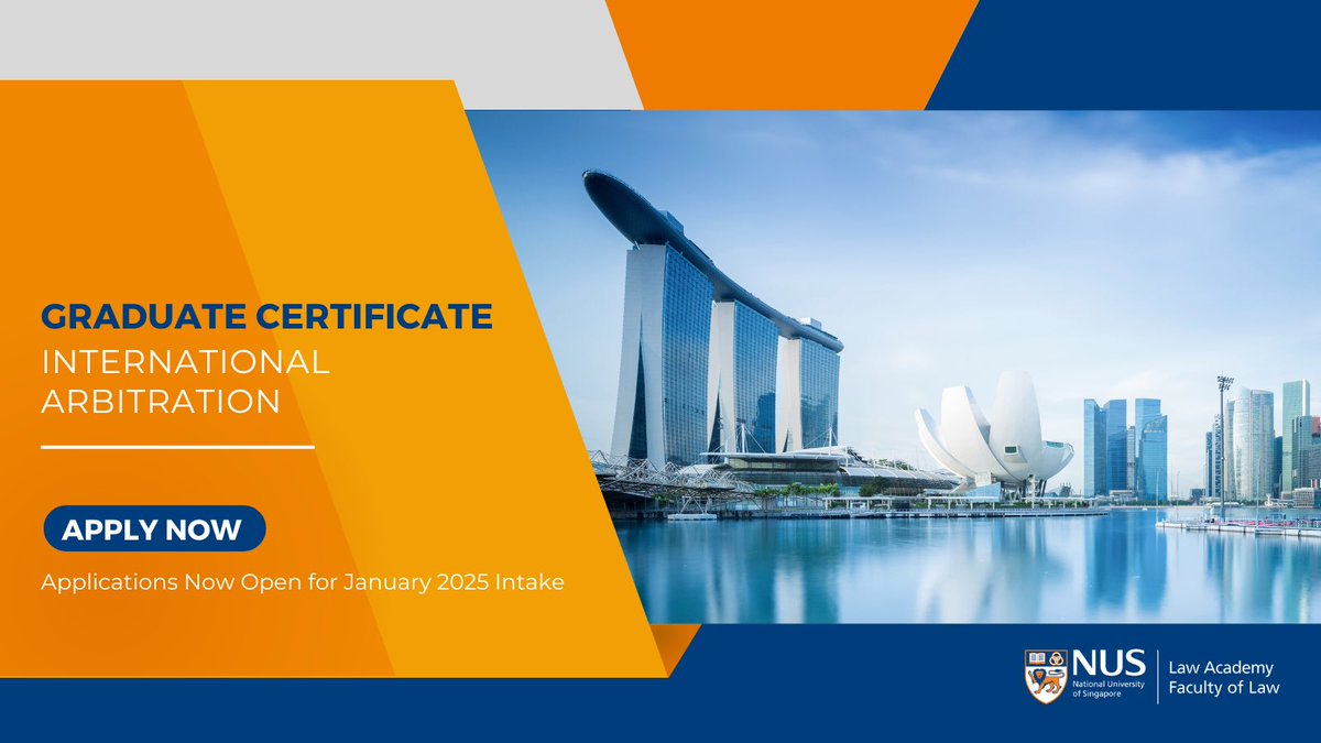 Applications are now open for Jan 2025 intake

The part-time Graduate Certificate in International Arbitration is designed for both lawyers and non-lawyers who wish to be involved in the practice of arbitration as arbitrators. 

For more details, visit nus.edu/3ygOszm.