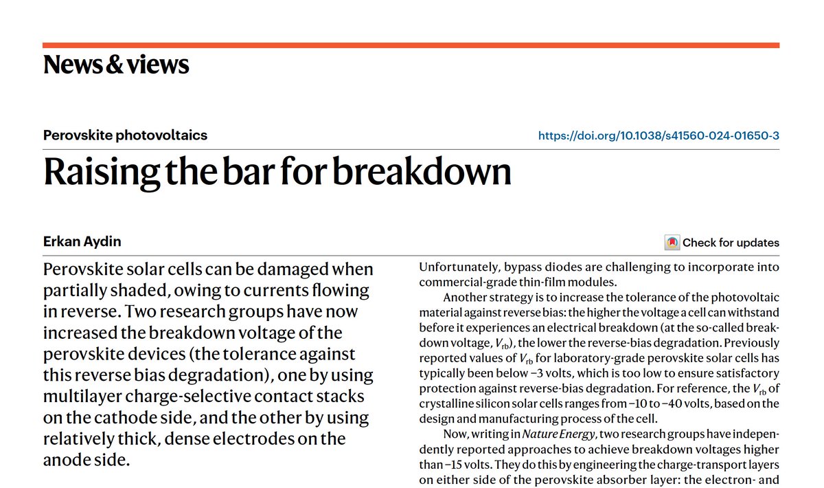 Erkan Aydın (@solarerkan) on Twitter photo Had the pleasure of previewing work on reverse bias degradation in #perovskite solar cells for <a href="/NatureEnergyJnl/">Nature Energy</a>. Two independent US-based collaborative teams developed a mitigation strategy for the cathode & anode sides! Worth the check it #perovskite PVs! rdcu.be/dWUqx Had the pleasure of previewing work on reverse bias degradation in #perovskite solar cells for <a href="/NatureEnergyJnl/">Nature Energy</a>. Two independent US-based collaborative teams developed a mitigation strategy for the cathode & anode sides! Worth the check it #perovskite PVs! rdcu.be/dWUqx