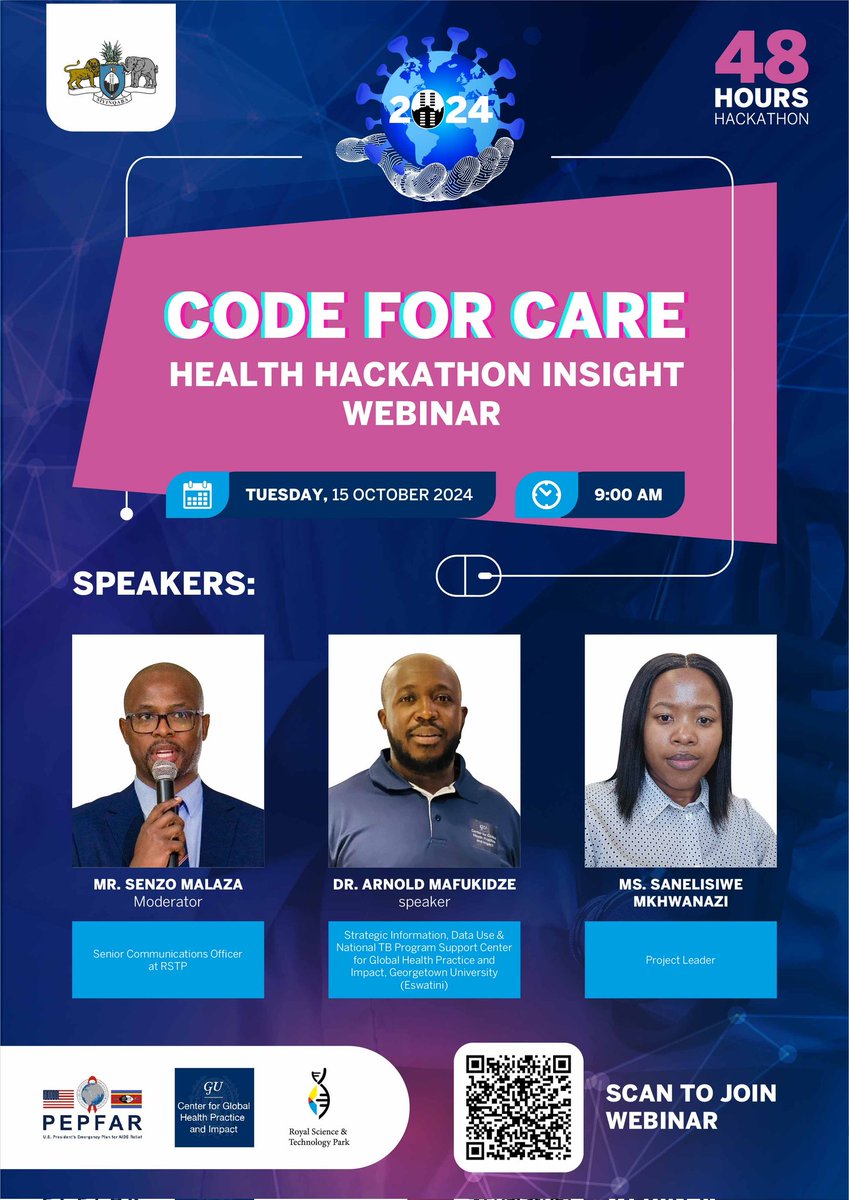 RSTP_Eswatini's tweet photo. Join tomorrow's Webinar at 9am to hear about the Hackathon competition  

If you missed today's session on Kusile Breakfast Show, here'sthelink: 
https://t.co/bTeSmeCFvh 

#HealthcareInnovation #codeforcare #CodeForHealth https://t.co/a3GZFWMmvB