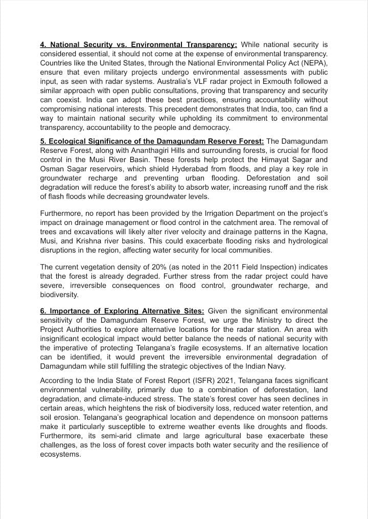 SaveDamagundam's tweet photo. 📜 We've submitted a letter to the Hon. CM, 3 key demands: EIA transparency, public hearings, and exploration of alternative sites for the Damagundam radar project. Telangana's forest &amp; water security is at stake. Let's protect them!
#Damagundam
@revanth_anumula @RahulGandhi https://t.co/3xASGmdtHU
