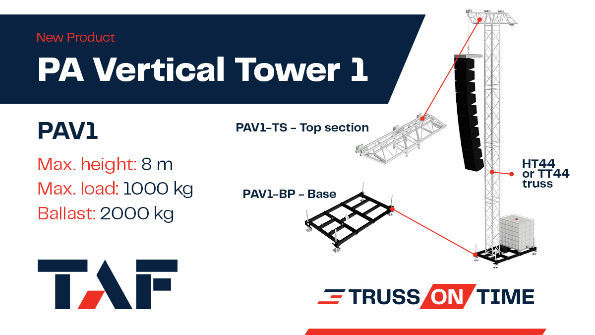 TrussAluFactory's tweet photo. Get ready Germany! The new TAF PA Vertical Tower 1 (PAV1) is coming to LEaT con from 22 – 24 October in Hamburg! Find it in Booth K12, where TAF distributor BT.innotec will have it on display. Don’t miss it! https://t.co/n2duh7fmz3 #thefactory #PAtower #LEDsupport https://t.co/g0k5su4iQn