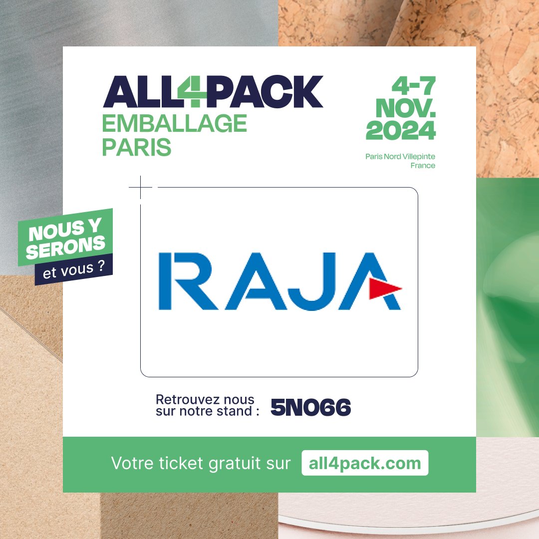 📅 Save the Date ! Du 4 au 7 nov, retrouvez-nous #rajaemballages au #SalonALL4PACK à Villepinte, stand 5N066 !
Venez :
✅ Découvrir nos innovations 
✅ Tester nos machines en direct
✅ Assister à des #conférences avec nos experts

🎟 Badge gratuit :all4pack.com