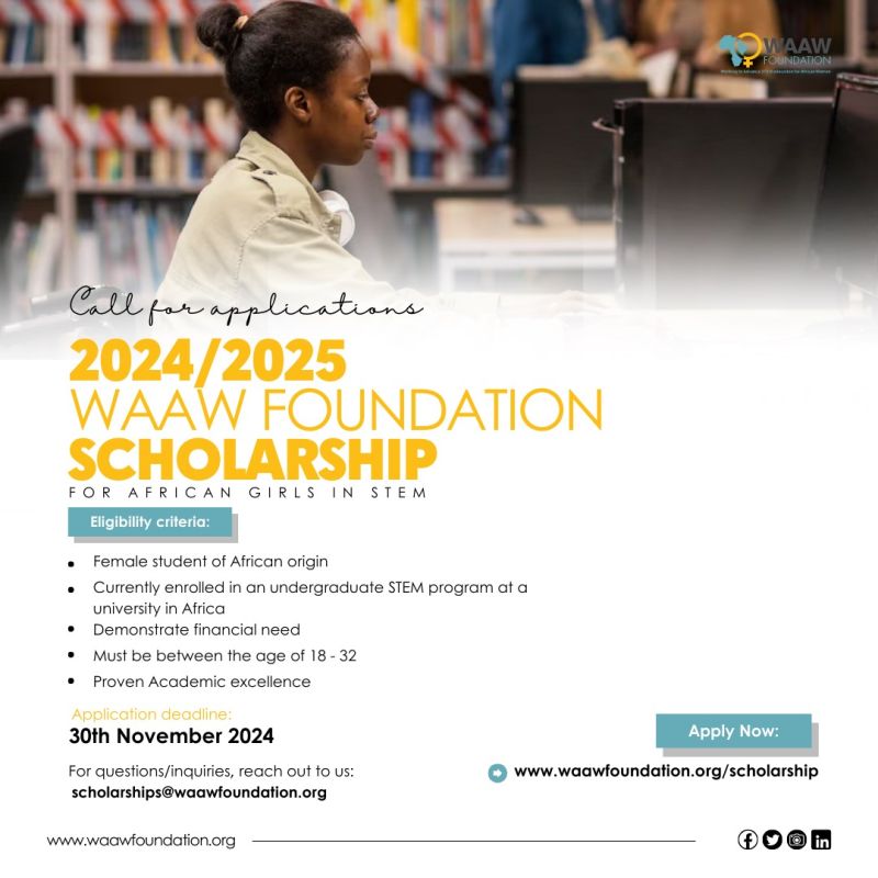 🌟 Scholarship Opportunities for African Women in STEM 🌟 This is your chance to achieve your academic dreams and make a lasting impact in your community.

📅 Deadline: Nov 30th, 2024
💫 Visit: wp.me/p23f03-bgu

#WomenInSTEM #Africa #STEMEducation #ScholarshipOpportunity