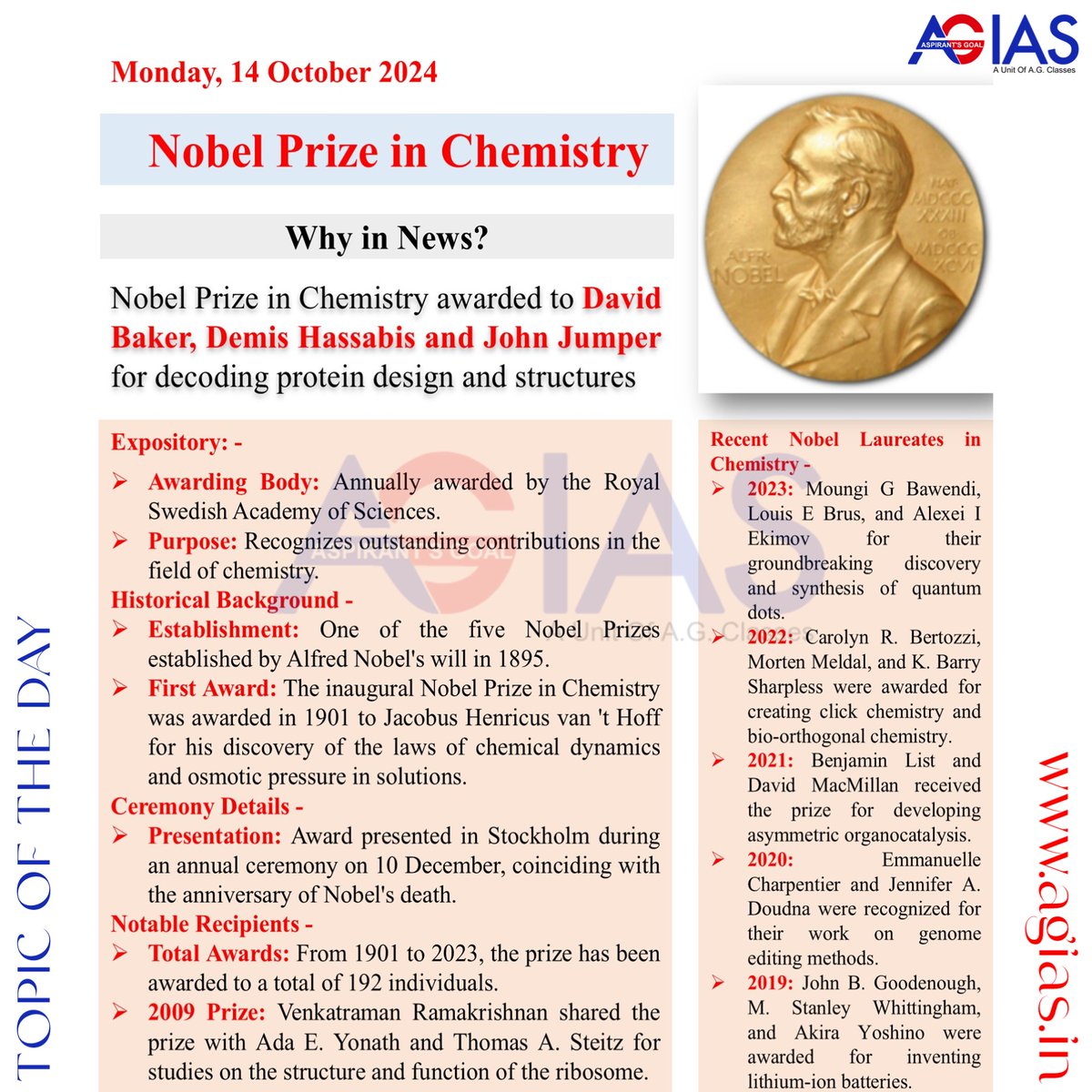 AspirantsGoal's tweet photo. Topic of the day: Nobel Prize in Chemistry | Monday, 14 October 2024 |
.
.
#trending #trend #topicoftheday #agias #upsc #upscmotivation #ias #ips #picoftheday #upscaspirants https://t.co/Hil2qiEur9