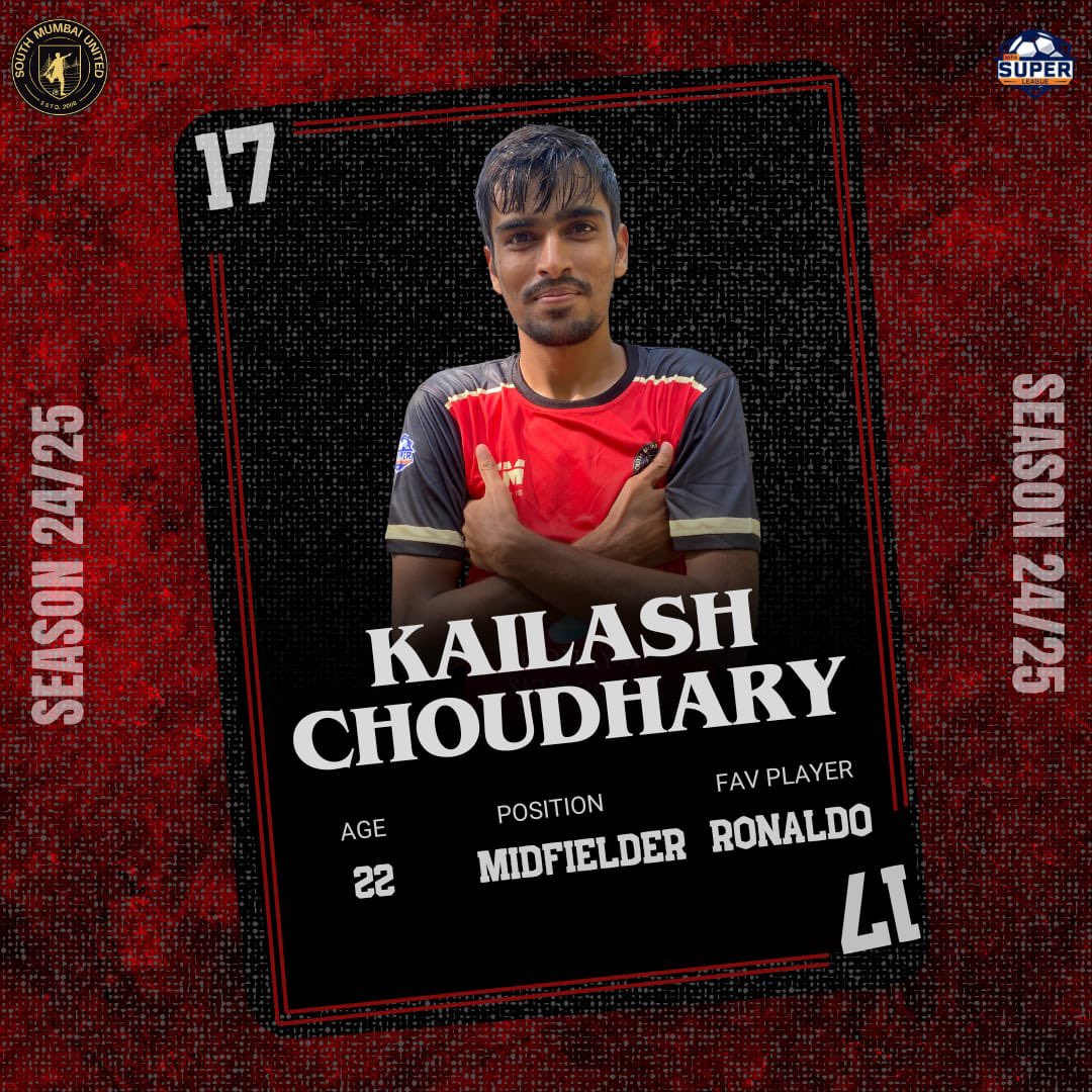 southmumbaiufc's tweet photo. 17. Kailash Choudhary
One of the key players of the side enter his fourth season with us. His speed & goals are always a delight to watch.
More exciting moments to come with him.
#GoSMU❤️🖤💛 https://t.co/ZDe8tjm6A8