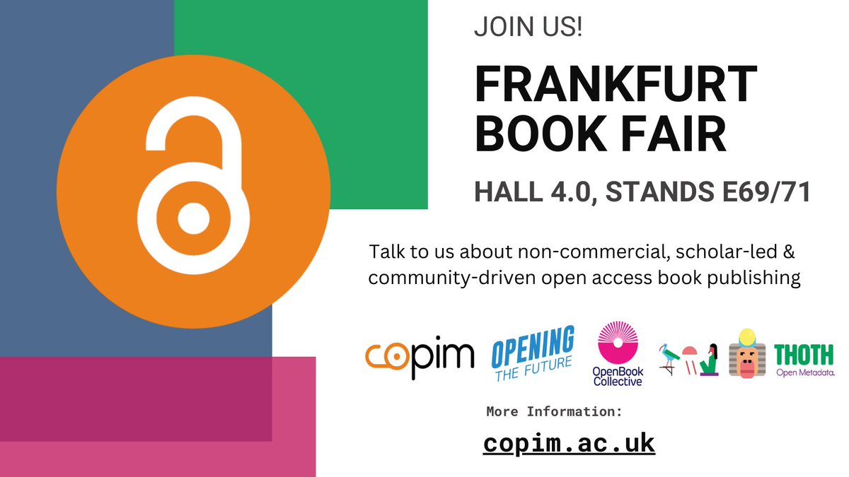 COPIM (not posting here anymore) (@copim_community) on Twitter photo It's the opening day of Frankfurt Book Fair 📚#fbm24
You can find <a href="/Thoth_metadata/">Thoth (@Thoth_metadata@hcommons.social)</a> <a href="/opening_future/">OpeningTheFuture now @openingthefuture.bsky.soc</a> <a href="/OpenBookCollect/">Open Book Collective</a> in Hall 4.0, Stands E69/71
Find out more buchmesse.de/en/visit It's the opening day of Frankfurt Book Fair 📚#fbm24
You can find <a href="/Thoth_metadata/">Thoth (@Thoth_metadata@hcommons.social)</a> <a href="/opening_future/">OpeningTheFuture now @openingthefuture.bsky.soc</a> <a href="/OpenBookCollect/">Open Book Collective</a> in Hall 4.0, Stands E69/71
Find out more buchmesse.de/en/visit