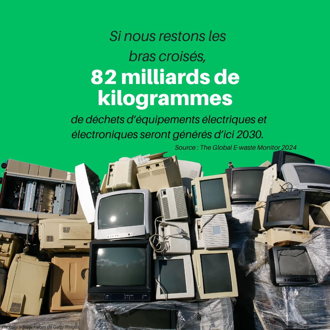 UNEP_Francais's tweet image. La production de déchets d'équipements électriques et électroniques augmente 5 fois plus vite que leur recyclage. ♻️

⚠️ Leur volume pourrait atteindre 82 millions de tonnes en 2030.

À l'occasion de la #EwasteDay, agissez pour #CombattreLaPollution :
unitar.org/about/news-sto…
