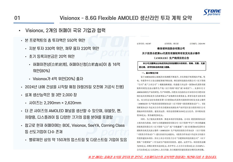 stone_ps1's tweet photo. 2024년 10월, 중화권 주요 뉴스 브리핑

- Visionox - 8.6G Flexible AMOLED 생산라인 투자 계획 요약
- BOE, MLED(Mini/Micro LED) 주하이 프로젝트 착공 外

https://t.co/myGPremrKK

#OLED #Smartphone #BOE #Visionox #MLED #SeeYA #Flexible #CSOT #LGD #Huawei #Mate_XT #OnePlus #Honor https://t.co/s8DSHTjMr9