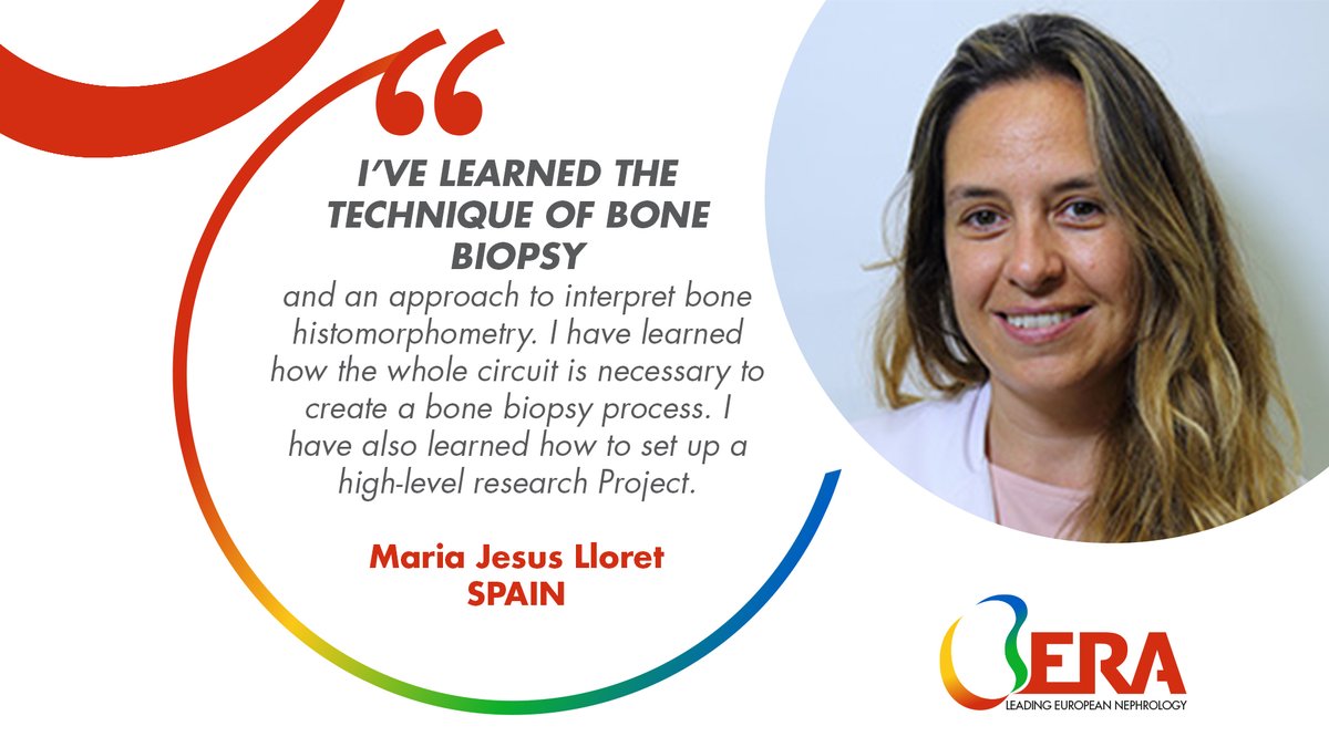ERAkidney's tweet photo. 🌟Today's "Members' Stories" features Maria Jesus Lloret, Former Fellow at KU Leuven in Belgium.
🏆 Maria shares how the #ERAFellowship helped her learn the technique of bone biopsy. 
📖Read more 👉 https://t.co/iKxqK2JHKA https://t.co/Y6mwL8kr5l