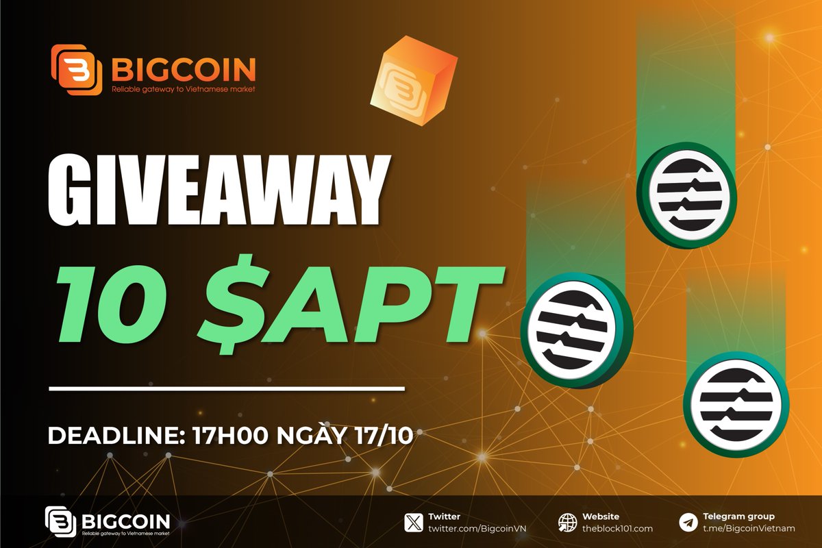 [Bigcoin Giveaway] Nhanh tay nhận ngay 10 $APT

Nhân dịp $APT pump hard, Bigcoin sẽ tổ chức giveaway dành cho các ae đã ủng hộ team suốt thời gian qua. Quẩy lên ae 🤘🤘

🔥 4 bước tham gia đơn giản gồm:

1️⃣ Theo dõi twitter <a href="/BigcoinVN/">Bigcoin Vietnam</a>  

2️⃣ Like và retweet lại bài