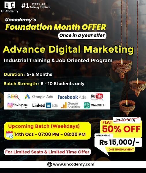 ruhi_parve11222's tweet image. 📷 Unlock your potential with Uncodemy's Advanced Digital Marketing course! Starting October 14, enjoy a 50% discount as part of our Foundation Month offer. so don’t miss out! Enroll now and elevate your skills! 📷
#DigitalMarketing #Uncodemy