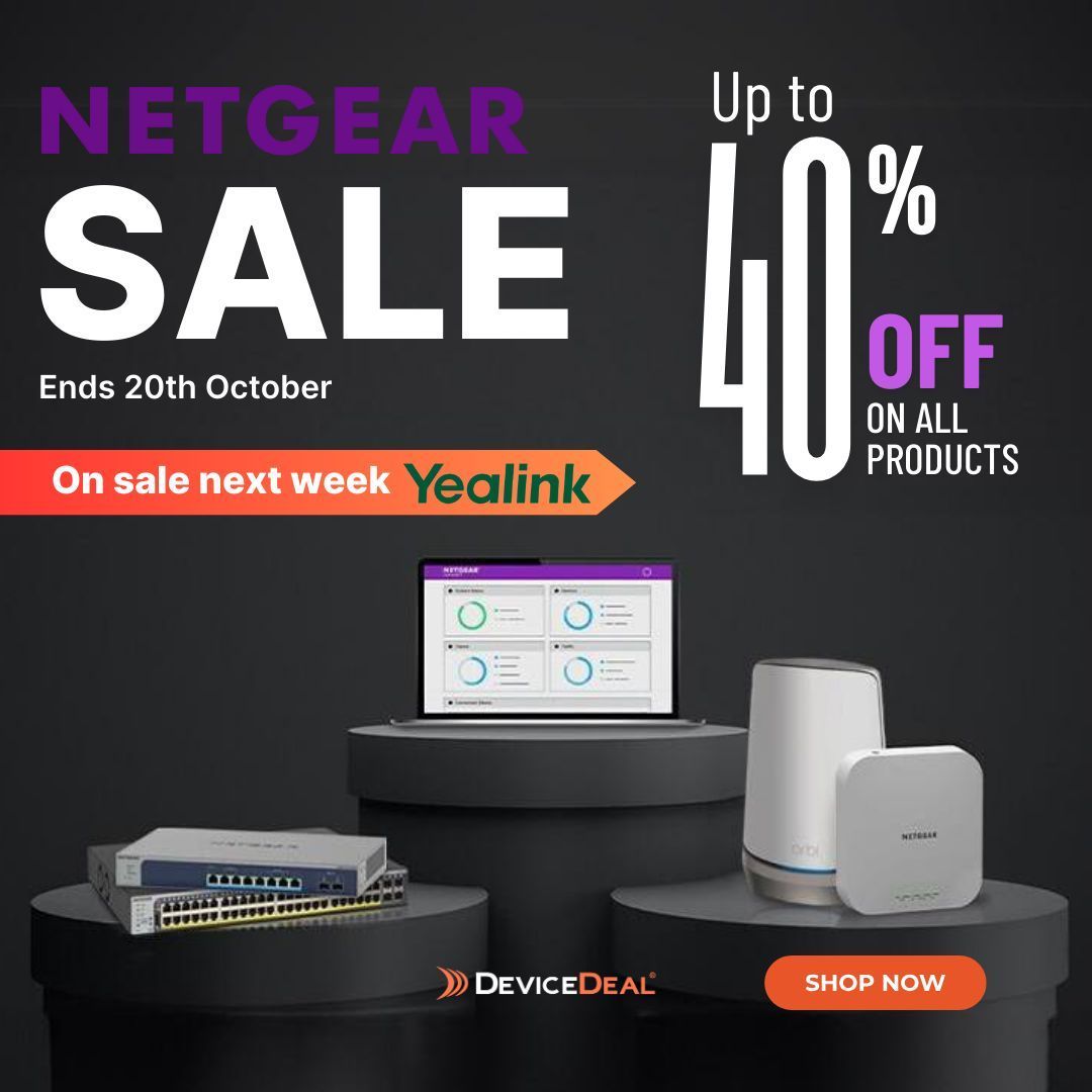 devicedealau's tweet photo. 💥 Get ready for BIG savings! 💥 Save up to 40% on ALL Netgear products at Device Deal! 🎉 Hurry, sale ends on October 20th. W

📆 Don’t miss out! 🔗 Shop now: https://t.co/8sBDxdXU3l  

#NetgearSale #NetworkingEssentials #SaleAlert #sale #Netgear #deals #discount #Yealink https://t.co/wPdST9UzFS