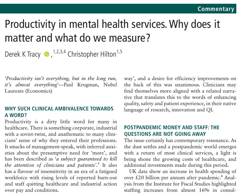 Derek Tracy (@derektracy1) on Twitter photo "Productivity" in mental health services. Why does it matter, & what do we measure? Our open access commentary in <a href="/BMJLeader/">BMJ Leader</a>: bmjleader.bmj.com/content/early/… Great working w <a href="/drchrishilton/">Christopher Hilton 💙</a> on this. "Productivity" in mental health services. Why does it matter, & what do we measure? Our open access commentary in <a href="/BMJLeader/">BMJ Leader</a>: bmjleader.bmj.com/content/early/… Great working w <a href="/drchrishilton/">Christopher Hilton 💙</a> on this.