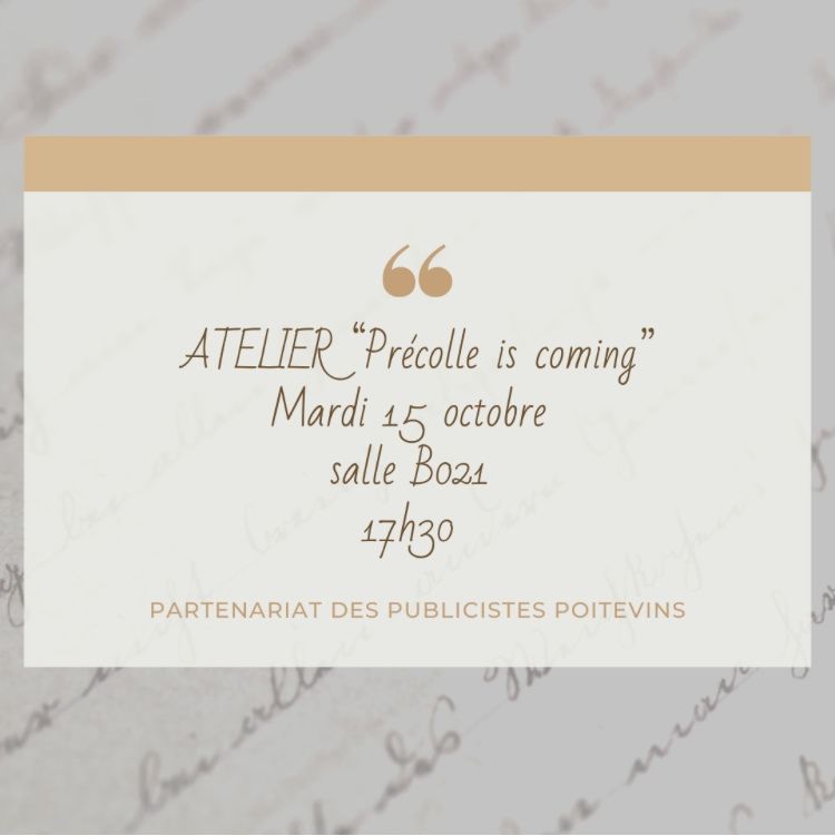 [#atelier] J-1 ! Le PPP est ravi de vous inviter à son premier atelier de l’année « Précolle  is coming » ce mardi 15 octobre à 17h30 en salle B021 (A1 du campus).

📚Programme : rappel de la méthodologie du commentaire d'arrêt et temps d'échanges, venez poser vos questions !