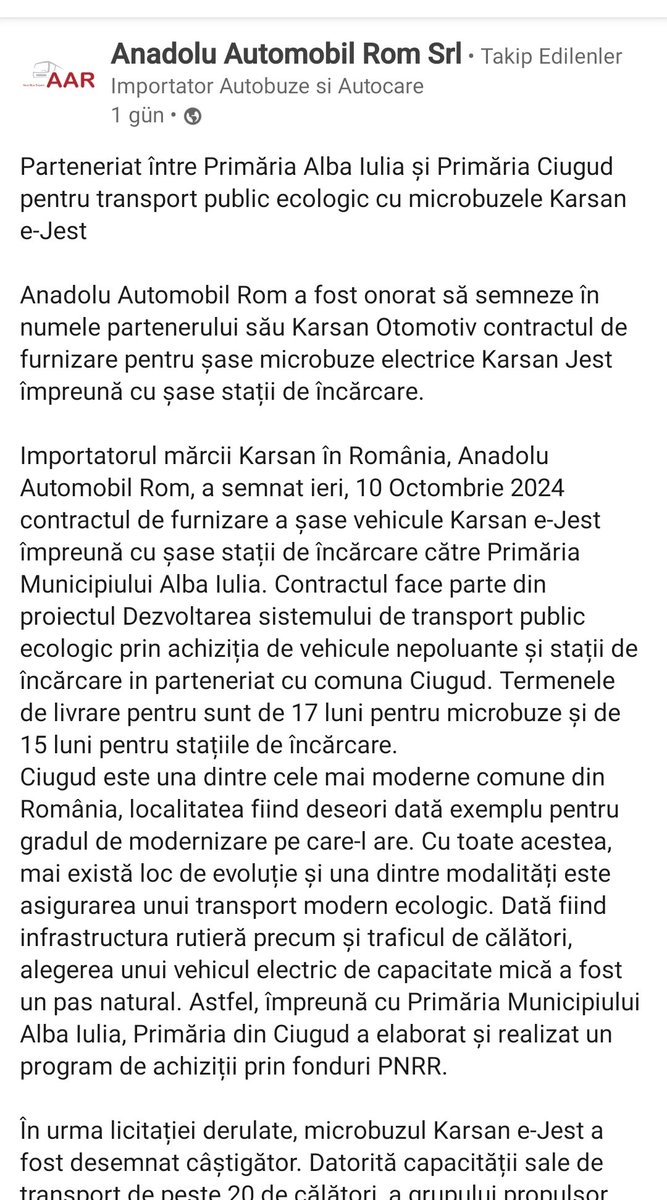 Hisse_PhD's tweet photo. Romanya Alba Iulia ve Ciugud Belediyeleri arasında #Karsan #eJest minibüsleri için
#KarsanOtomotiv adına bölgesel iş partneri #AnadoluAutomobilRom 10 Ekim 2024 tarihinde 6 adet Karsan Jest #elektrikli #minibüs ve 6 adet şarj istasyonu için tedarik sözleşmesi imzaladı. 

İmzalanan bu sözleşmenin değeri ise altı şarj istasyonu ile birlikte altı aracın tamamı için 1.452.334 € + KDV'dir. Teslimat süreleri minibüsler için 17 ay, şarj istasyonları için 15 aydır. 

10 yıllık, 700.000 kilometrelik garanti sayesinde küçük elektrikli aracın toplu yolcu taşımacılığı sahipleri tarafından bu kadar değer görmesinin nedenlerinden biridir. 

#AutomobilRom, bugüne kadar onlarca adet #Karsan #eJest aracını #Romanya geneline teslim etti ve yolcuların hayat kalitesinin iyileştirilmesine katkıda bulundu. 

Sözleşme, Alba Iulia ve Ciugud belediyelerinin ortaklaşa çevre dostu araçların ve şarj istasyonlarının satın alınması yoluyla ekolojik toplu taşıma sisteminin geliştirilmesi projesinin bir parçasıdır. 

İhalenin kazananı olan #Karsan #eJest, 20'den fazla yolcu taşıma kapasitesi, Alman üretici #BMW ile iş birliği içinde geliştirilen verimli güç aktarma organları ve pazardaki tecrübesi sayesinde performansını şimdiden kanıtlamış oldu.

KAYNAK : https://t.co/jdqB5P2xwd 

#Otobüs #Sektör #Haberleri @karsanTR #KARSN #KarsanEurope #Borsa #Bist100 #endeks #yeni #işanlaşması