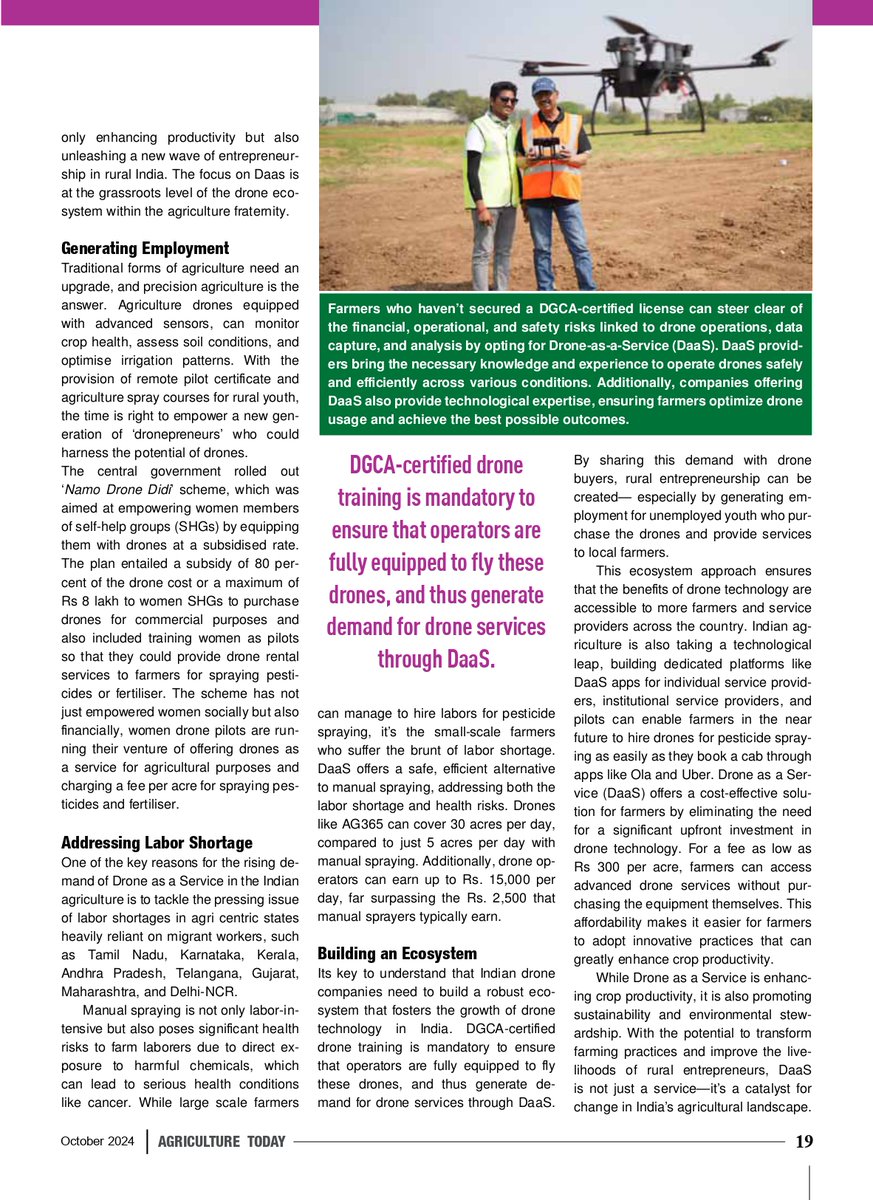 Check Article - Prem Kumar Vislawath, CEO and Co-Founder of Marut Drones, shares insights on Drone-As-A-Service (DaaS): Revolutionizing Indian Agriculture with Drone Technology.
Download- lnkd.in/gaBPZJUg
#Article #newarticle #Latestupdate #DroneTechnology
