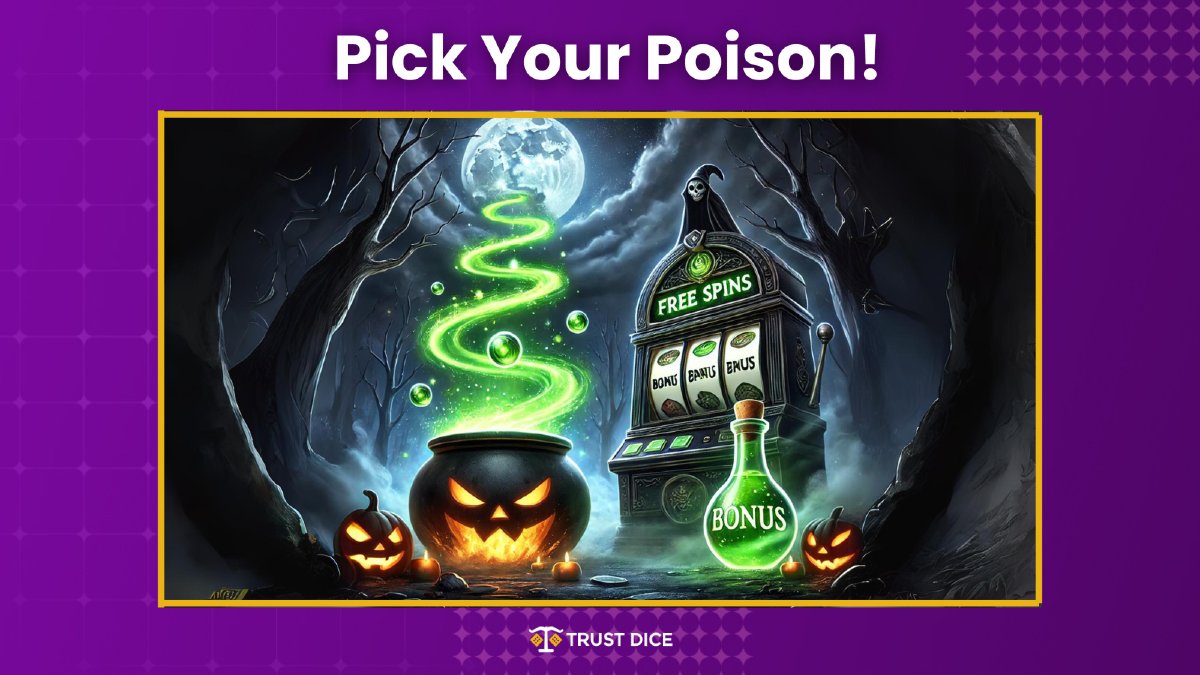 TrustDice's tweet image. 🎃 Pick Your Poison!
It’s almost Halloween season at Trustdice! If you could choose only one: Would you take the Bonus Potion or Free Spins Cauldron? Comment your choice below and tell us why! 🍬🧙‍♀️💀

#TrustDiceFun #GhostlyGamble #SpookySlots #PickYourPoison