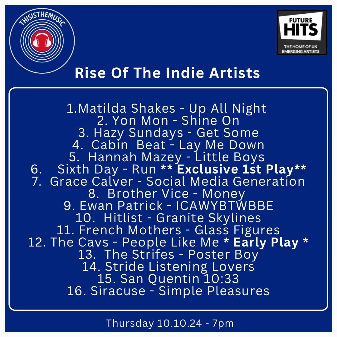 ThisIsTheMusic_ (@thisisthemusic2) on Twitter photo Now available on demand
<a href="/MatildaShakes/">Matilda Shakes</a> <a href="/IamYonMon169799/">Yon Mon</a> <a href="/HazySundaysband/">Hazy Sundays</a> <a href="/CabinBeat/">Cabin Beat</a> <a href="/HannahMazey/">Hannah Mazey</a> <a href="/sixthdayband/">Sixth Day</a> <a href="/GraceCalver_/">Grace Calver 💕</a> <a href="/BrotherVice/">Brother Vice</a> @EwanPMusic <a href="/Hitlistaberdeen/">Hitlist</a> French Mothers <a href="/CavsBand/">The Cavs</a> <a href="/Thestrifes_/">The Strifes</a> <a href="/stridetheband/">STRIDE</a> <a href="/SanQuentinUK/">San Quentin</a> <a href="/siracusemusic/">SIRACUSE</a>
mixcloud.com/futurehitsradi… Now available on demand
<a href="/MatildaShakes/">Matilda Shakes</a> <a href="/IamYonMon169799/">Yon Mon</a> <a href="/HazySundaysband/">Hazy Sundays</a> <a href="/CabinBeat/">Cabin Beat</a> <a href="/HannahMazey/">Hannah Mazey</a> <a href="/sixthdayband/">Sixth Day</a> <a href="/GraceCalver_/">Grace Calver 💕</a> <a href="/BrotherVice/">Brother Vice</a> @EwanPMusic <a href="/Hitlistaberdeen/">Hitlist</a> French Mothers <a href="/CavsBand/">The Cavs</a> <a href="/Thestrifes_/">The Strifes</a> <a href="/stridetheband/">STRIDE</a> <a href="/SanQuentinUK/">San Quentin</a> <a href="/siracusemusic/">SIRACUSE</a>
mixcloud.com/futurehitsradi…