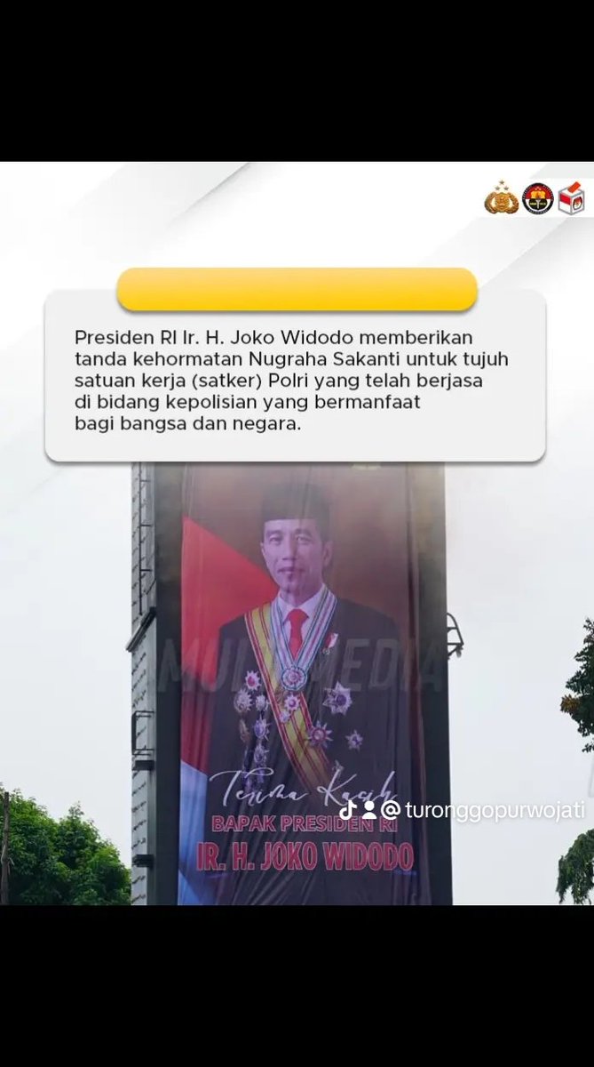 Presiden Republik Indonesia, Ir. H. Joko Widodo,menganugerahi tanda kehormatan Nugraha Sakanti kpd 7 Satker Polri dlm upacara berlangsung di Mako Korps Brimob Polri, Kelapa Dua, Depok,Jawa Barat,Senin (14/10).  #LokaPrajaSamrakshana
Estafet Keberhasilan Kepemimpinan Presiden RI