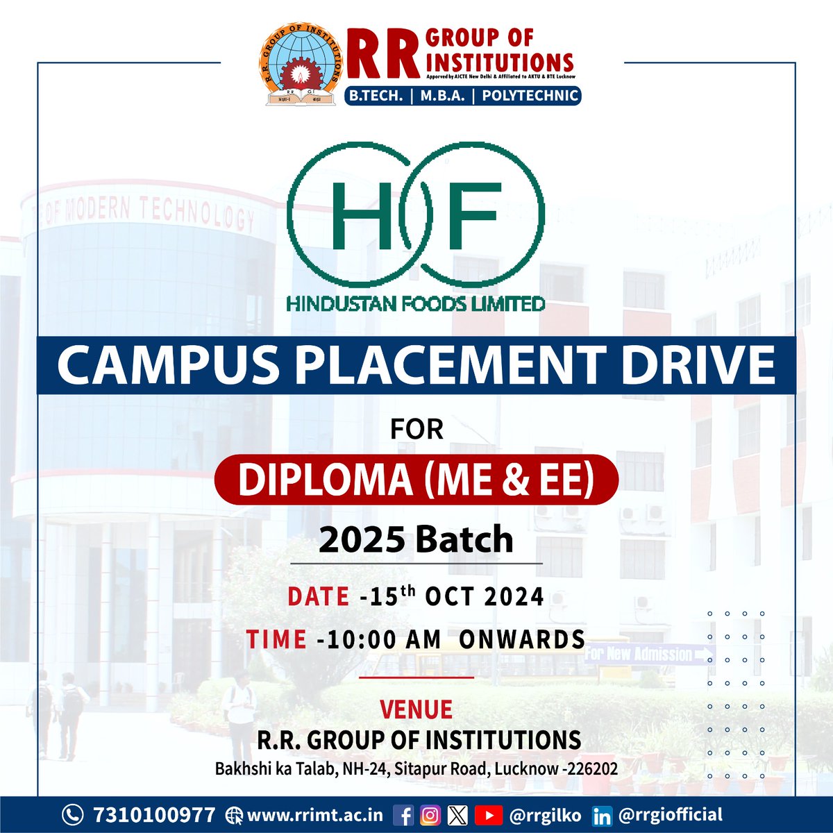 rrgilko's tweet image. Campus Drive Alert
Company Name- Hindustan Foods Limited
For Polytechnic In ME &amp;amp; EE
Date- 15th Oct 2024
Time - 10:00 AM Onwards
#PolytechnicCollegeInLucknow #DiplomaInMechanicalEngineering #DiplomaInElectricalEngineering