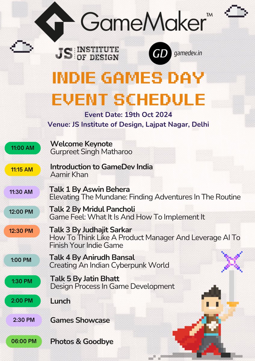 Gamedev.in (@gamedev_india) on Twitter photo 🚨 The agenda for Indie Games Day 2024 is out! 🚨 Join us on 19th Oct at <a href="/jsid_in/">JS Institute of Design</a>, Delhi for a day full of game showcases, insightful talks, networking, and more! 🎮
🕒 Time: 11 AM
Check the schedule & register now! 👇
forms.gle/uLrhTdWNGxjrPB…
#gamedevindia #indiedev #indiegames 🚨 The agenda for Indie Games Day 2024 is out! 🚨 Join us on 19th Oct at <a href="/jsid_in/">JS Institute of Design</a>, Delhi for a day full of game showcases, insightful talks, networking, and more! 🎮
🕒 Time: 11 AM
Check the schedule & register now! 👇
forms.gle/uLrhTdWNGxjrPB…
#gamedevindia #indiedev #indiegames