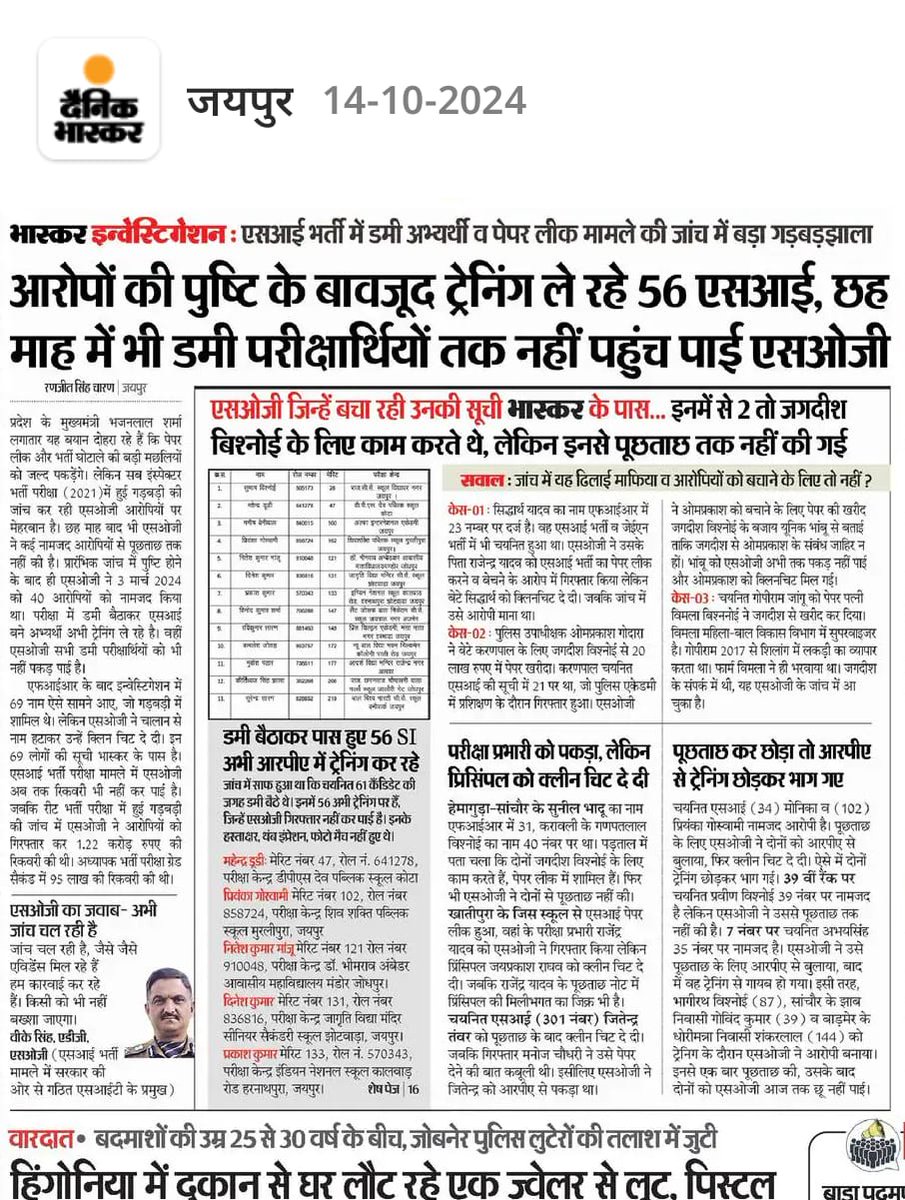 <a href="/sharatjpr/">Sharat</a> जयपुर के दैनिक भास्कर के 14-10-2024 एडिशन की यह खबर जरूर पढ़ें।

दैनिक भास्कर ई-पेपर पढ़ने के लिए यहां क्लिक करके ऐप इंस्टॉल करें - 
dainik.bhaskar.com/fg0INtkEFNb