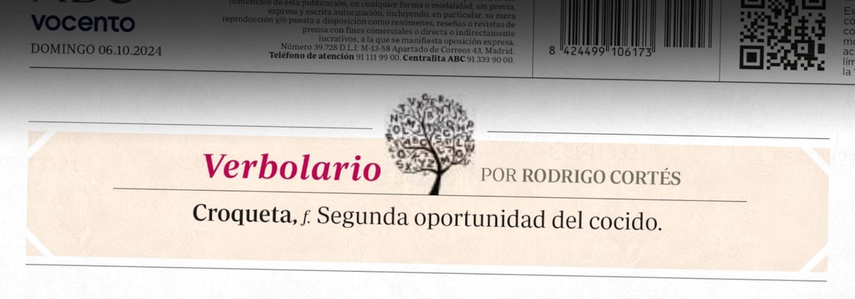 Verbolario's tweet photo. «Croqueta»; 6/oct/2024: voz n° MMMCCCXXXVI @rodrigocortes https://t.co/iKG3A2Hgbq