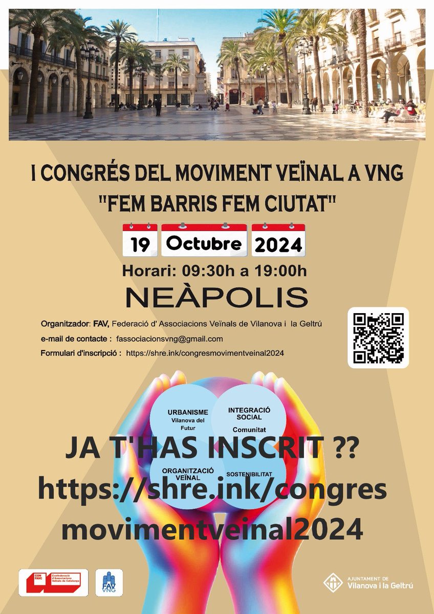 Recordeu, dissabte trobada dels moviments socials i veïnals. Per fer ciutat i fer barris  Per fer comunitat,  cohesió social, integració.
Ens veiem a <a href="/neapolisvng/">Neàpolis VNG</a> 
<a href="/favvng1/">FAVVNG</a> <a href="/avbarridemarvng/">AssociacióVeïnal</a> <a href="/AvMolivent/">Av Moli Vent</a> <a href="/AVRibesRoges/">Associació Veïnal de Ribes Roges</a> <a href="/ajuntamentvng/">Vilanova i la Geltrú</a> <a href="/CONFAVC/">confavc</a> @avsantjoan