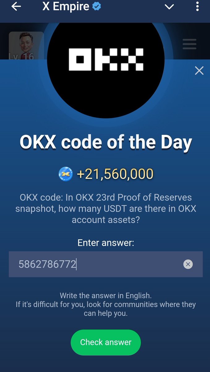 DailyTokenHunt's tweet photo. Musk Empire | X Empire Daily🚀 Combo &amp; Codes

🗓️14 Oct 2024

✅Riddle of the day: Reward 👈
✅Rebus of the day : Cap👈

▶️ Episode 66 :19466✅
▶️ Episode 65 :49165✅
▶️ Episode 64 :17264✅
▶️ Episode 63 :83163✅
▶️ Episode 62 :98162✅

#MuskEmpire #XEmpire #dailycombo https://t.co/zkupJIV295
