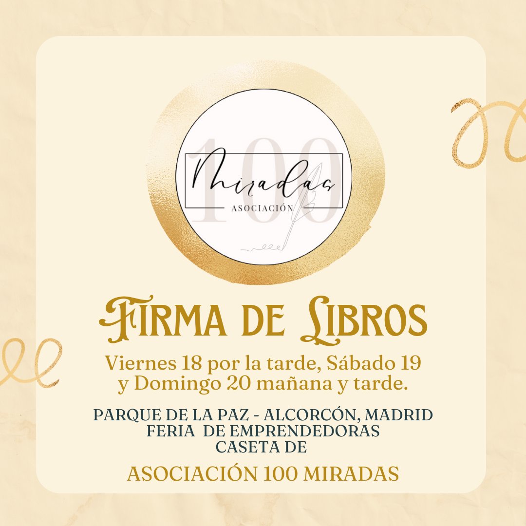 ¡No os perdáis nuestra próxima aparición en ferias! Habrá un montón de escritoras y escritores apasionantes firmando en la caseta de <a href="/asoc100miradas/">Asociacion100Miradas</a>! Nos vemos este fin de semana❤️