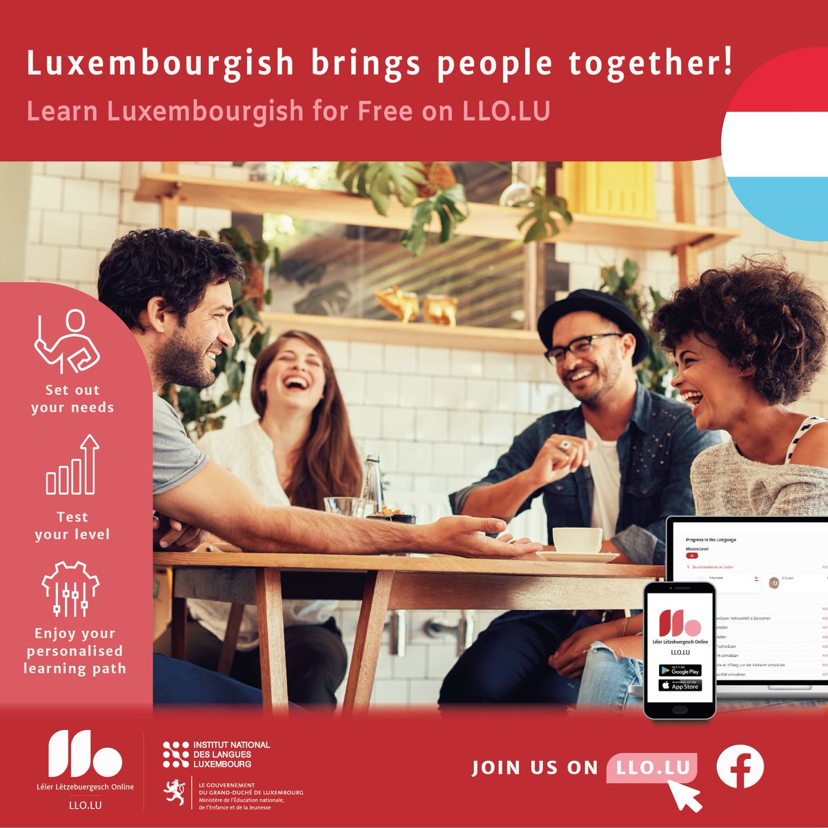 INL_lu's tweet photo. Discover Luxembourgish from anywhere: whether you're at home, on public transport, or on vacation! 😊 LLO is a completely free, engaging, and interactive platform for learning Luxembourgish, offering courses up to level B2. Begin your language journey today! https://t.co/LOHw2oEUwI
