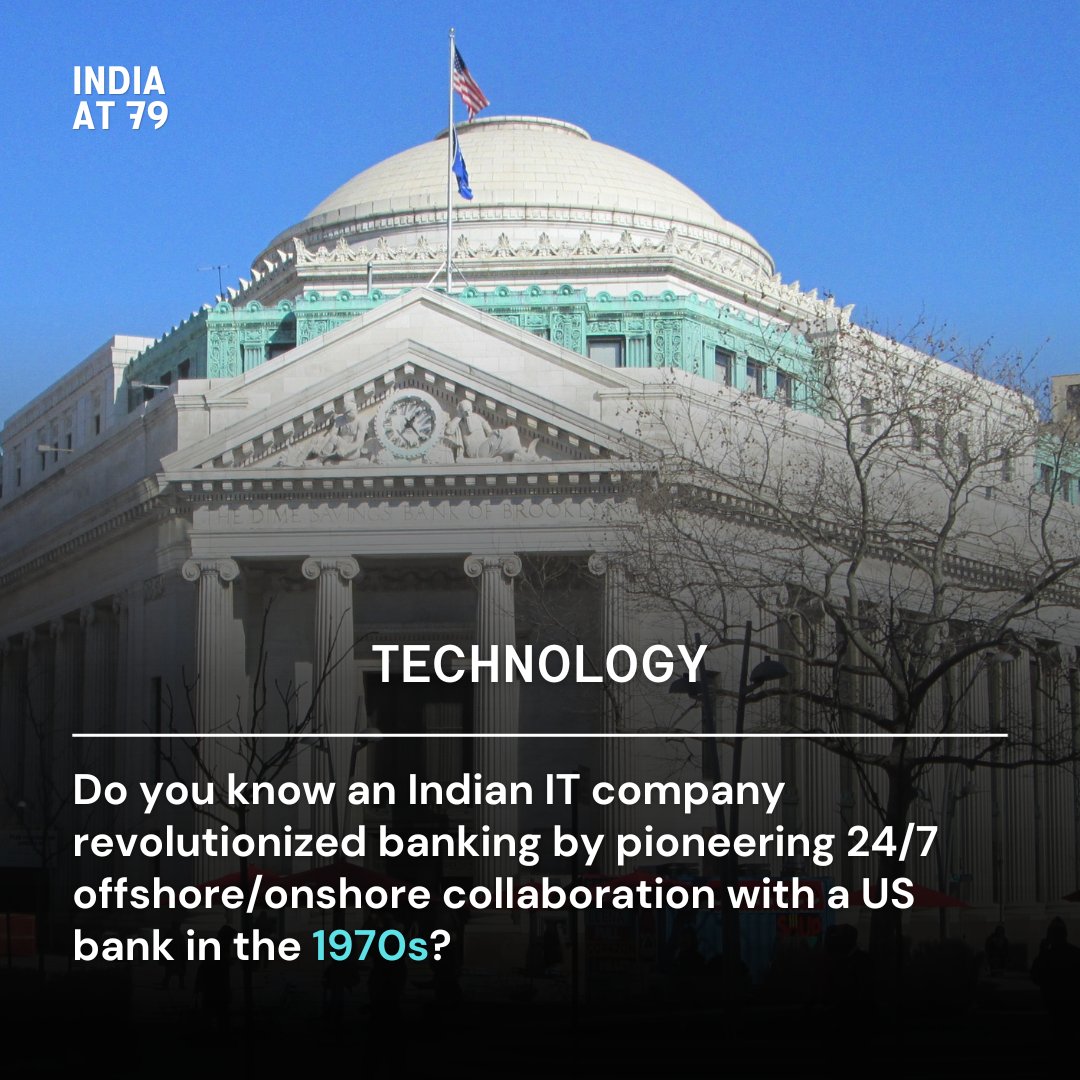 indiaat79's tweet photo. (1/n) In the 1970s, online banking was just beginning to take shape, and the New York-based Dime Savings Bank was leading the charge through its tech arm, IGIC. However, faced with a shortage of skilled programmers in the U.S., IGIC turned to TCS for help. https://t.co/2R08a6OgSV