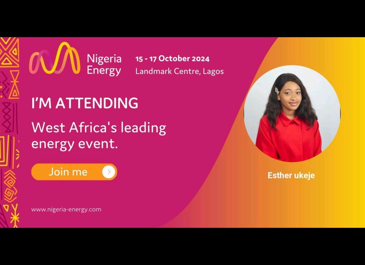 CEOEstee's tweet photo. I am attending Nigeria Energy 's 11th edition from 15 - 17  October 2024 at Landmark Centre, Lagos.
 Get your free visitor pass: https://t.co/qHKb2lIk5c 
See you there everyone 
 #engineers #energy 
#nigeriaenergy #NE2024 #Nigeria https://t.co/EIbYKhdrG5